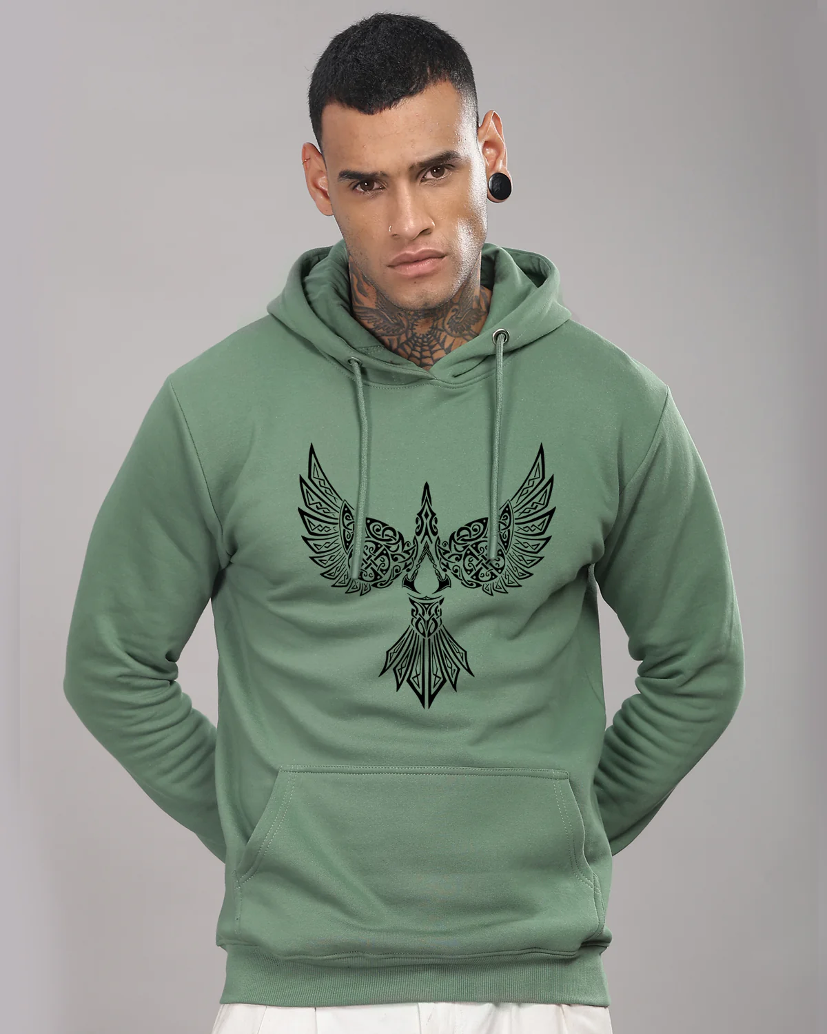Men Green Printed Hoodie - Image 2