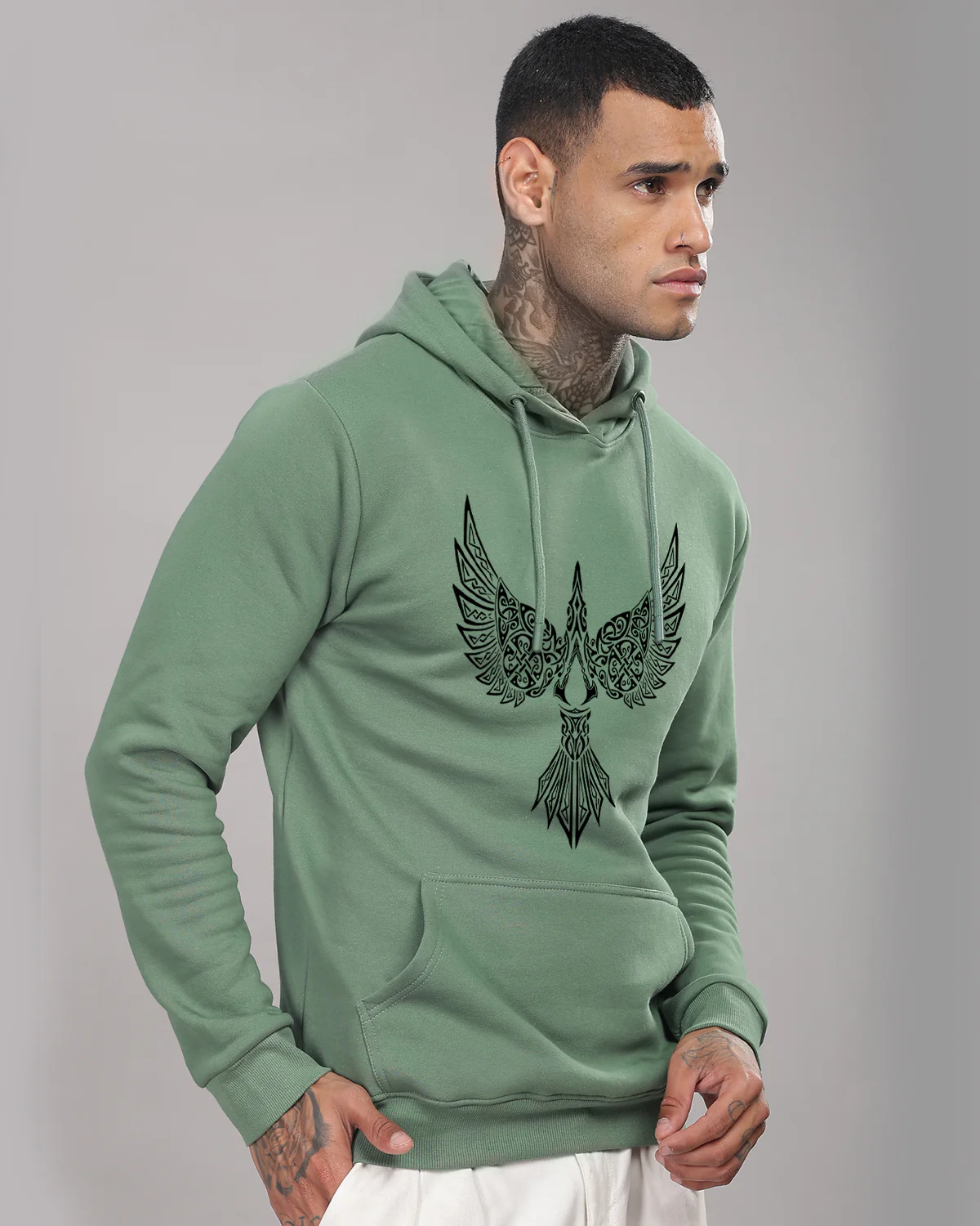 Men Green Printed Hoodie - Image 4