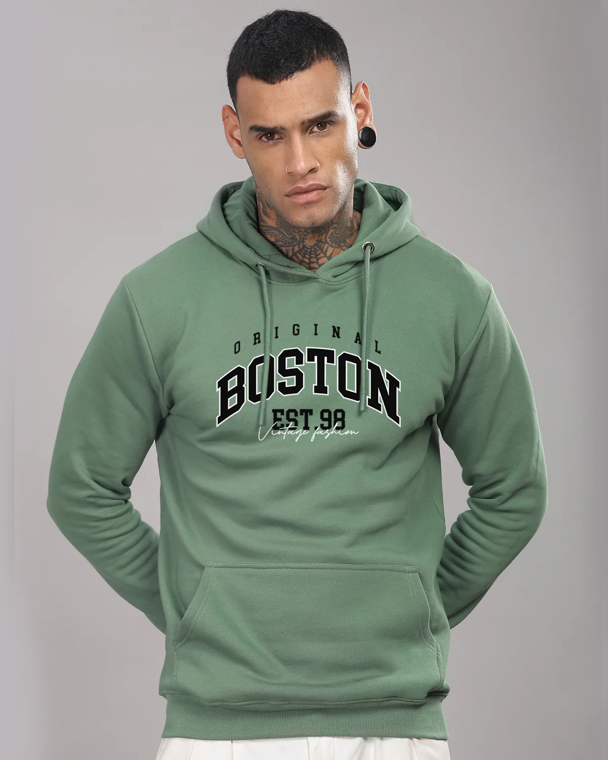 Men Green Printed Hoodie - Image 3
