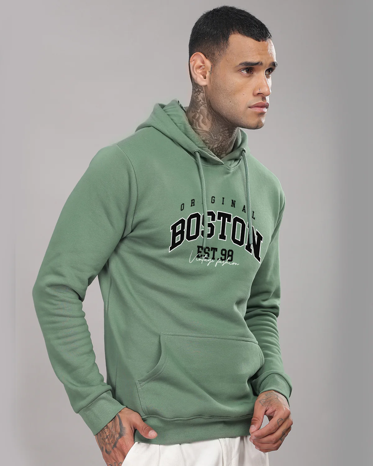 Men Green Printed Hoodie - Image 5