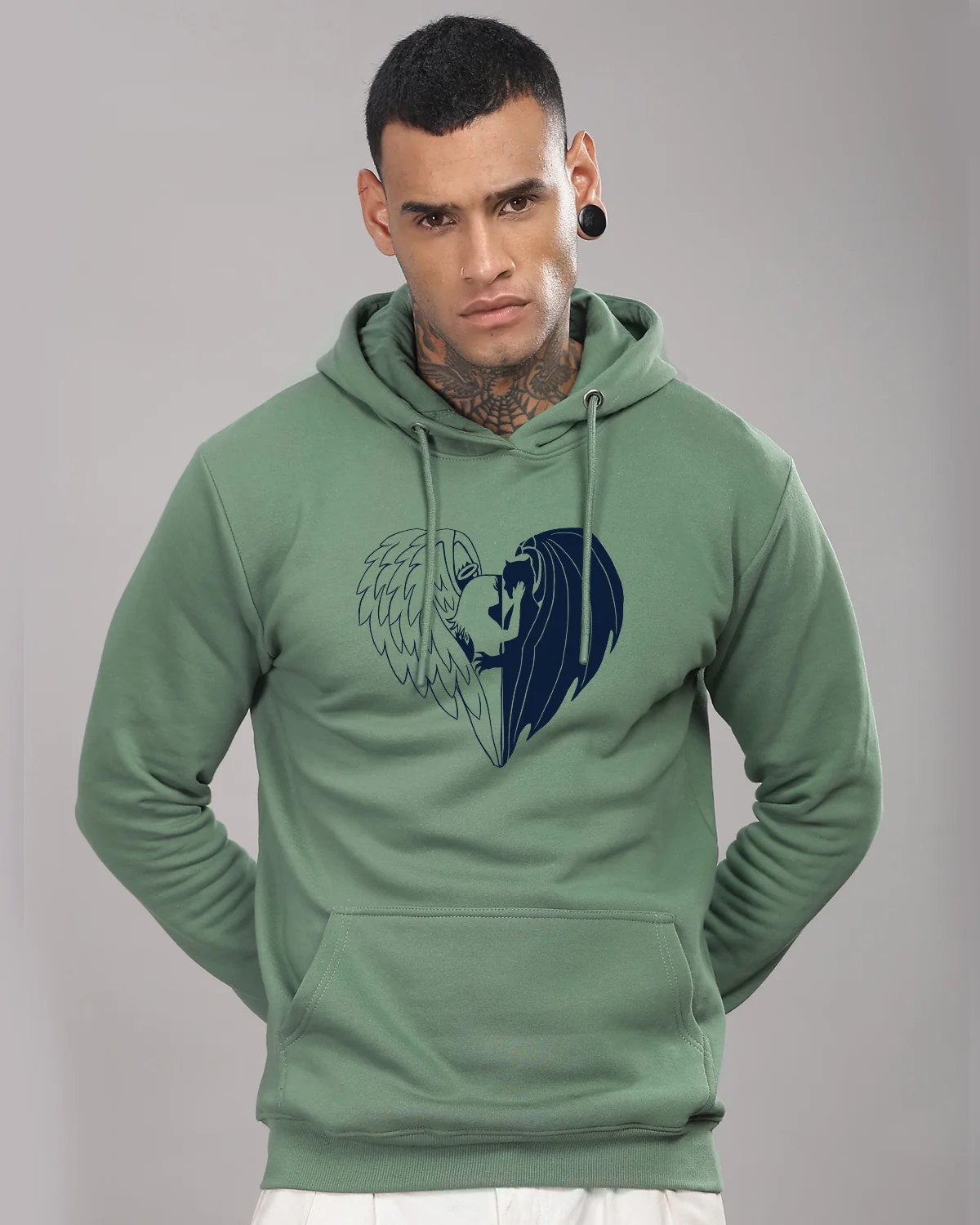 Men Green Printed Hoodie - Image 3