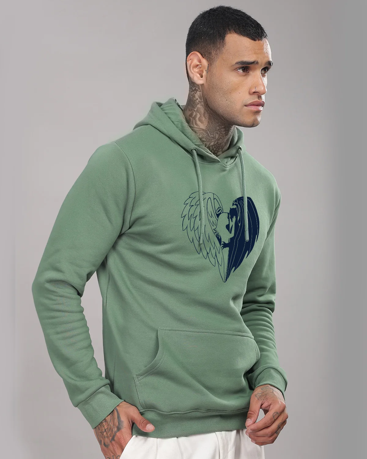 Men Green Printed Hoodie - Image 5
