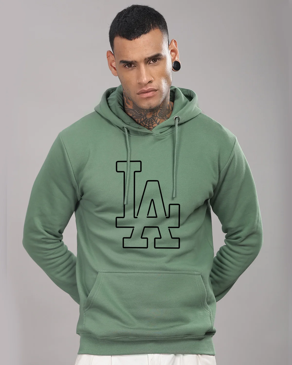 Men Green Printed Hoodie - Image 2