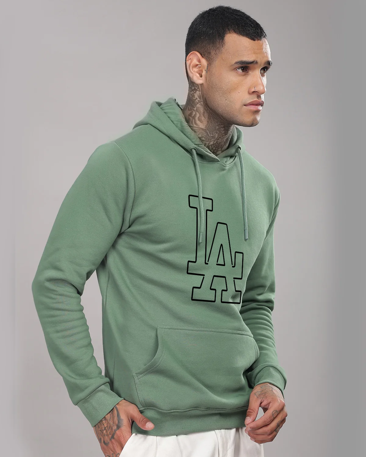 Men Green Printed Hoodie - Image 4
