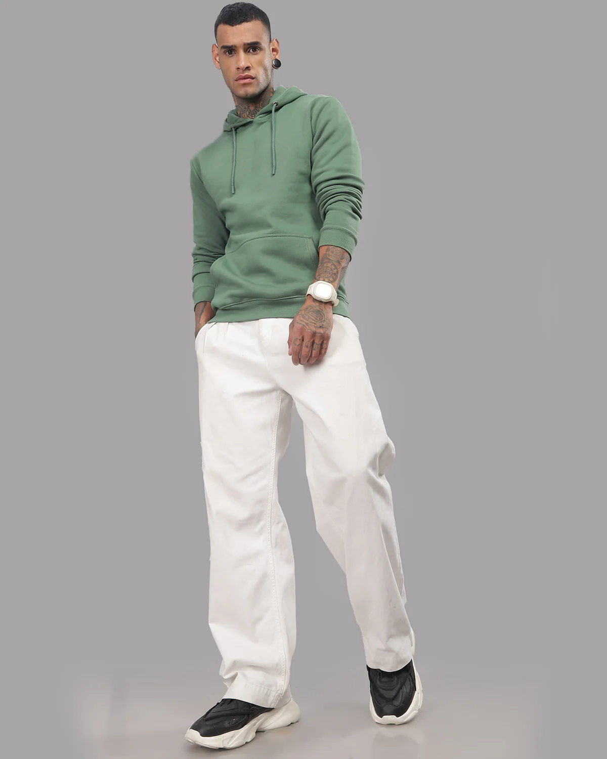 Men Green Printed Hoodie - Image 5