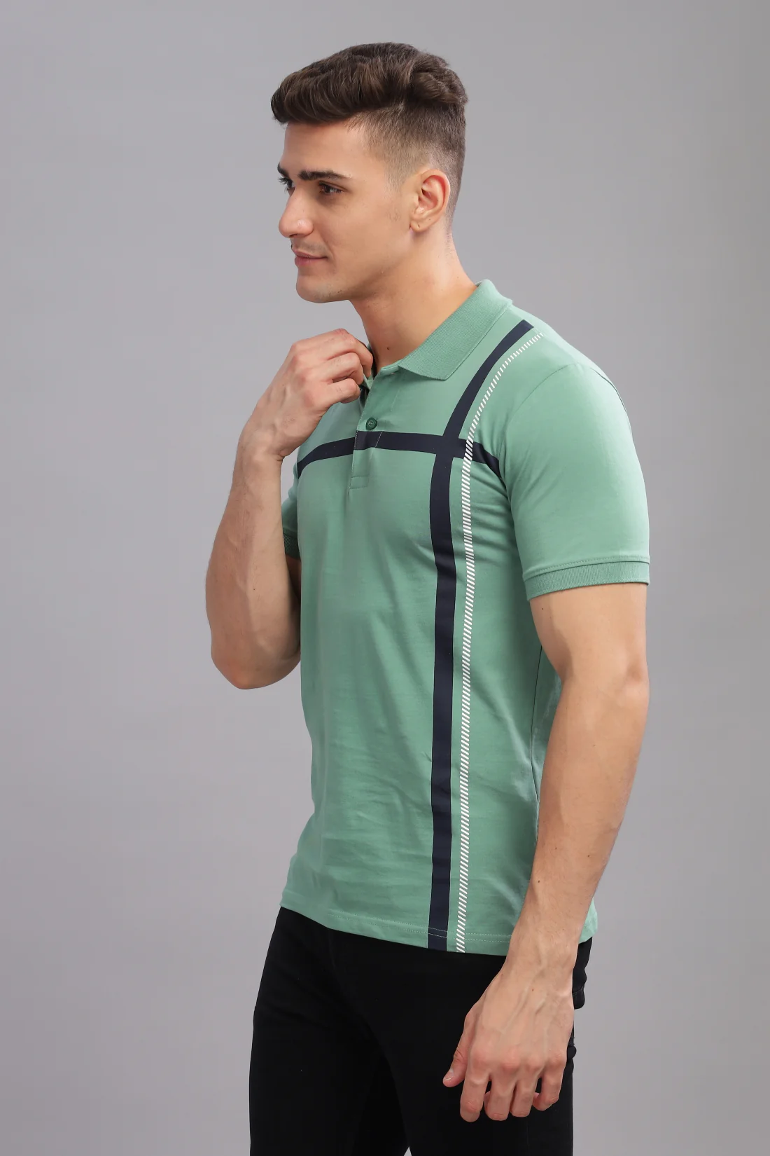 Men Green Regular Fit Polo T-Shirt - Image 2