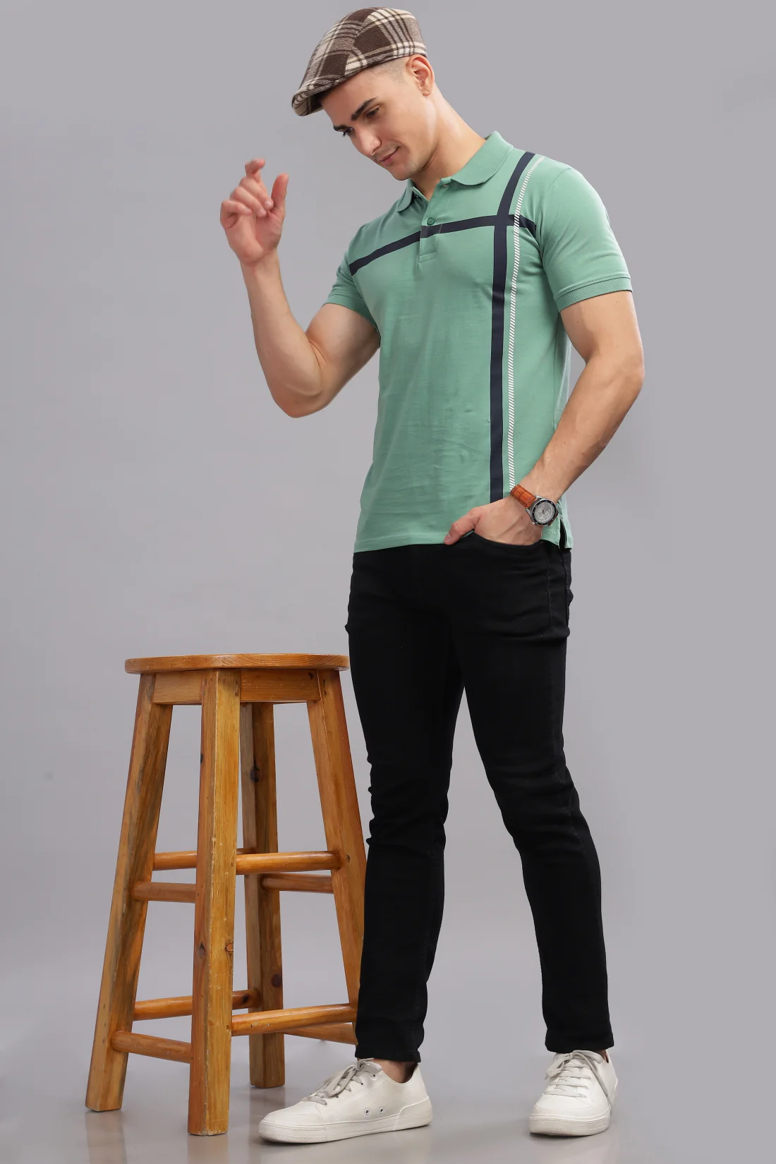 Men Green Regular Fit Polo T-Shirt - Image 5