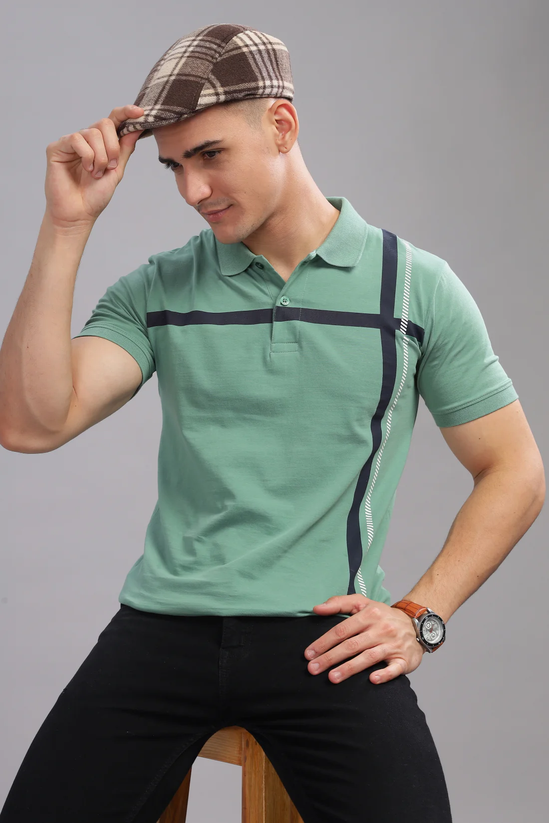 Men Green Regular Fit Polo T-Shirt - Image 6