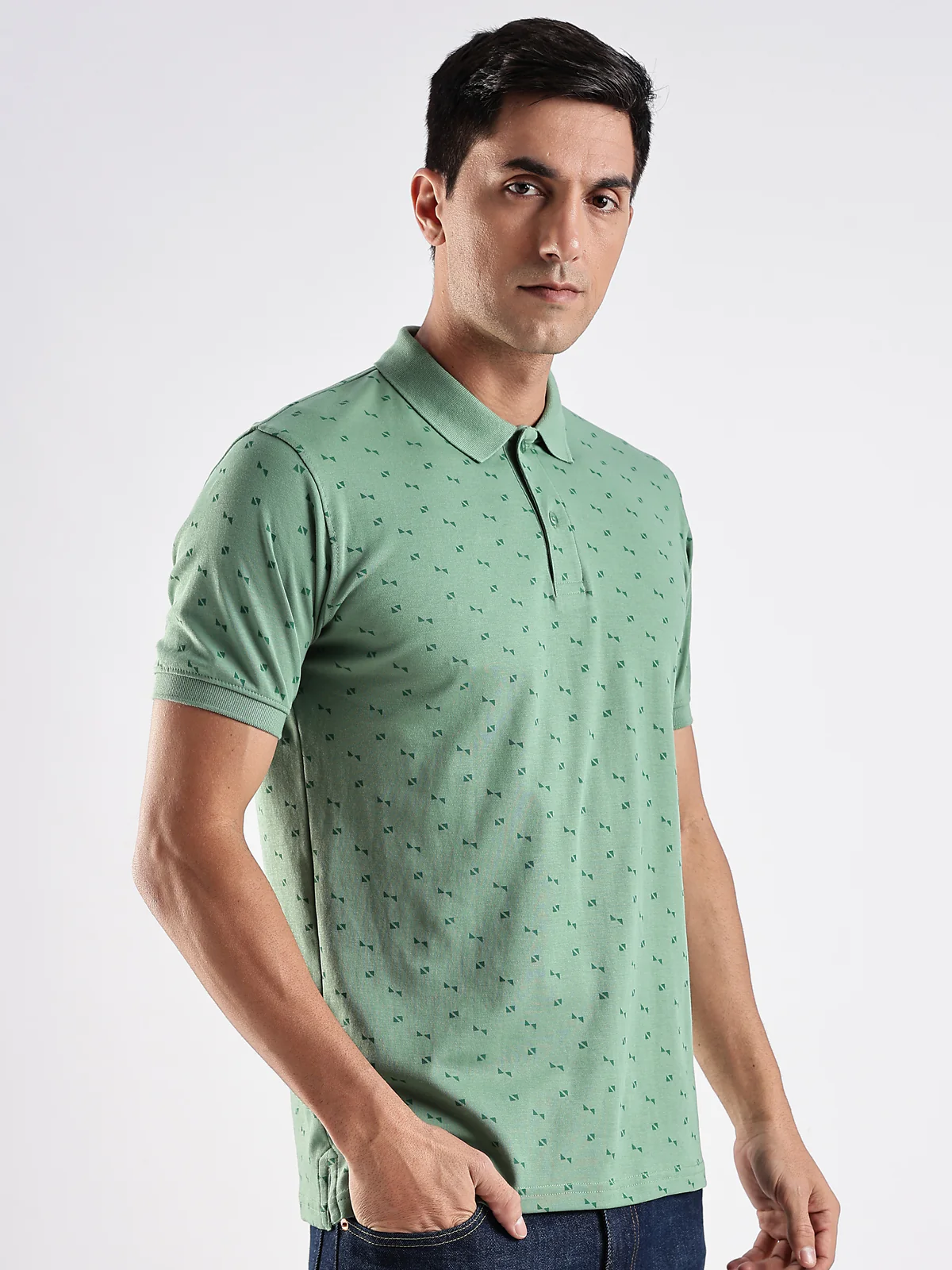 Men Green Regular Fit Polo T-Shirt - Image 4