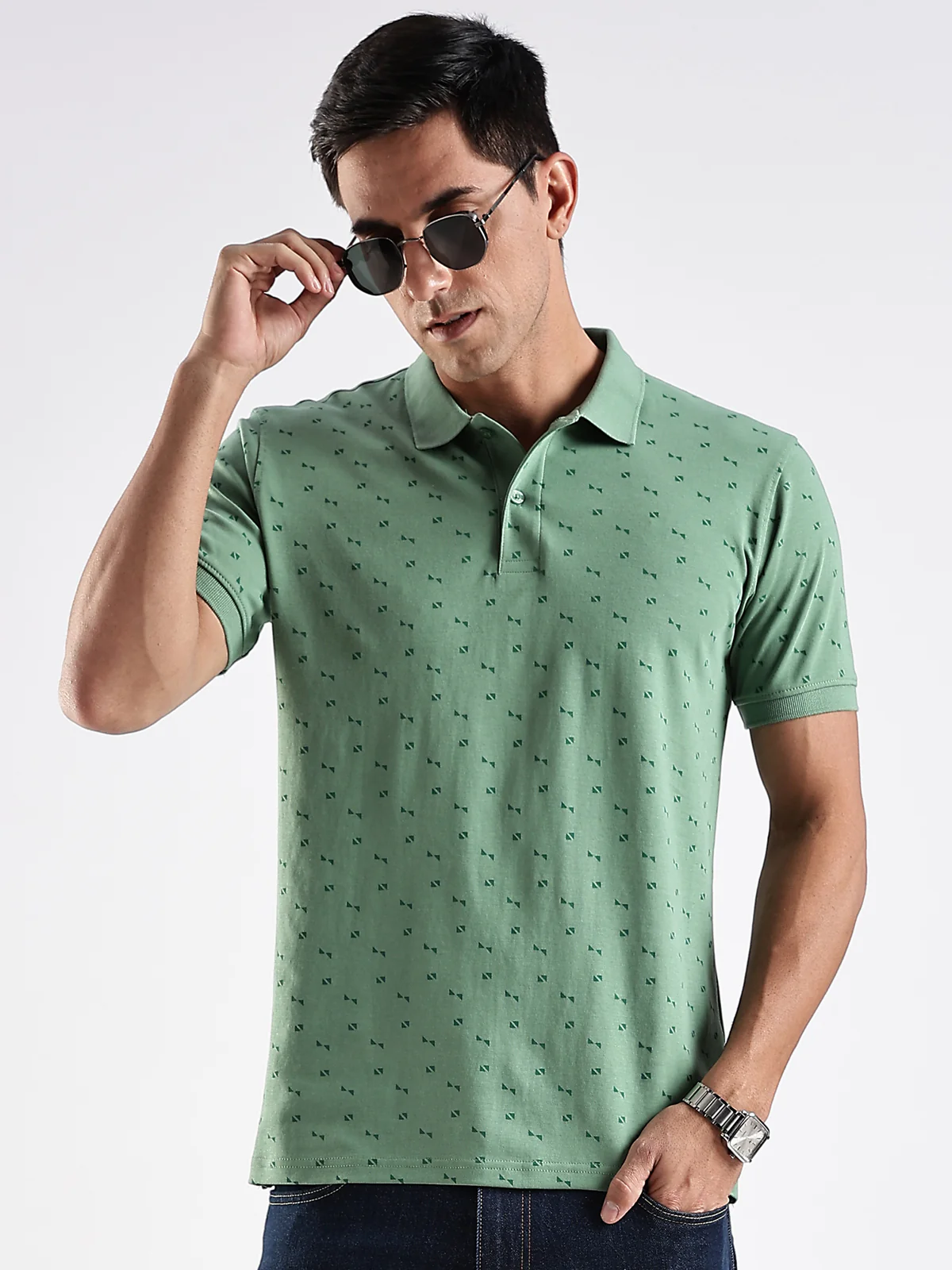 Men Green Regular Fit Polo T-Shirt - Image 6