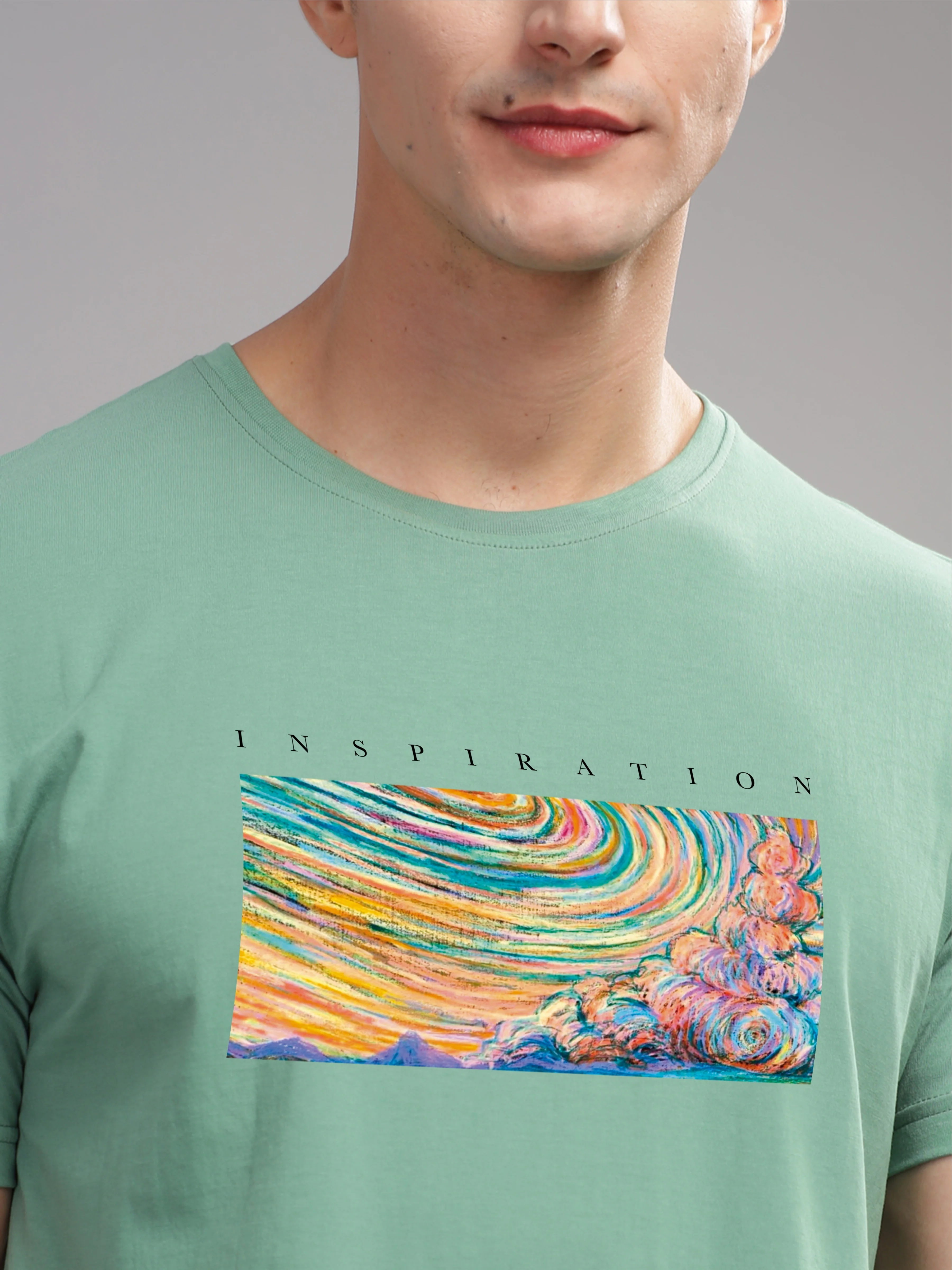 Men Green Round Neck T Shirt - Image 2