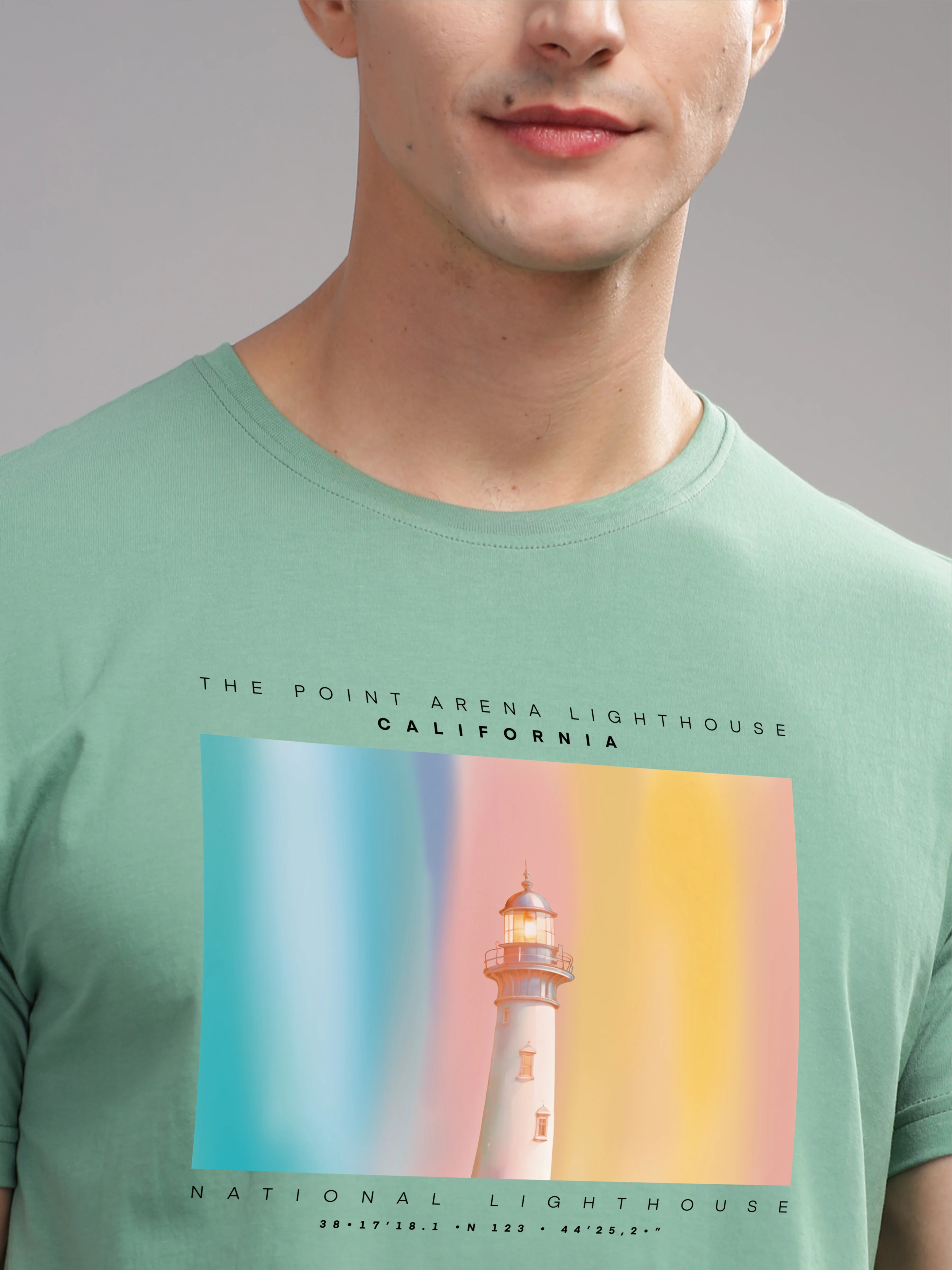 Men Green Round Neck T Shirt - Image 2