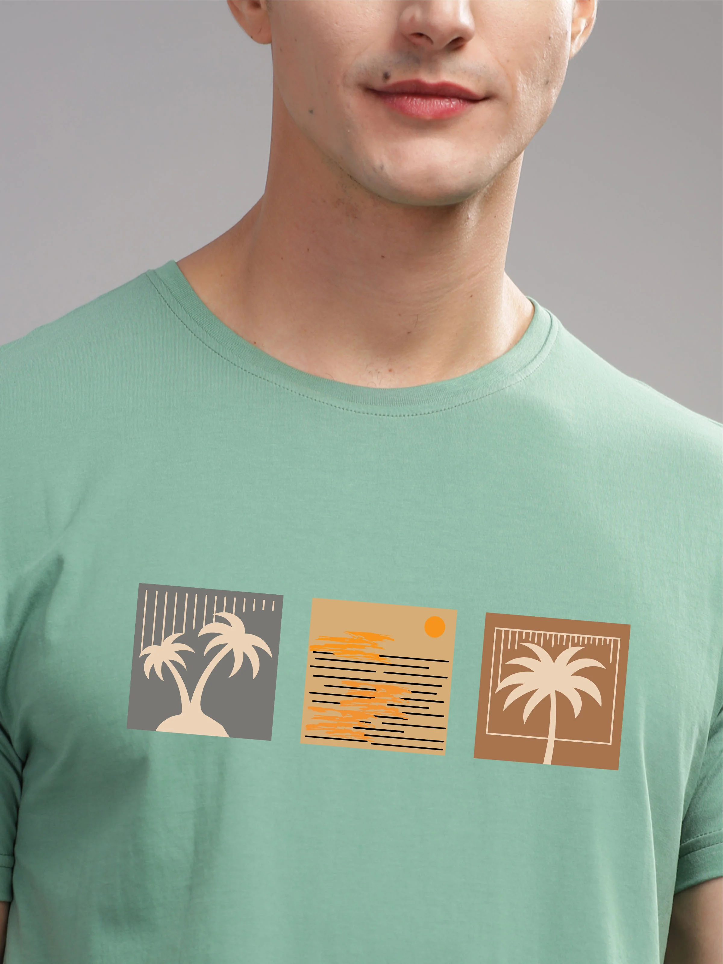 Men Green Round Neck T Shirt - Image 2