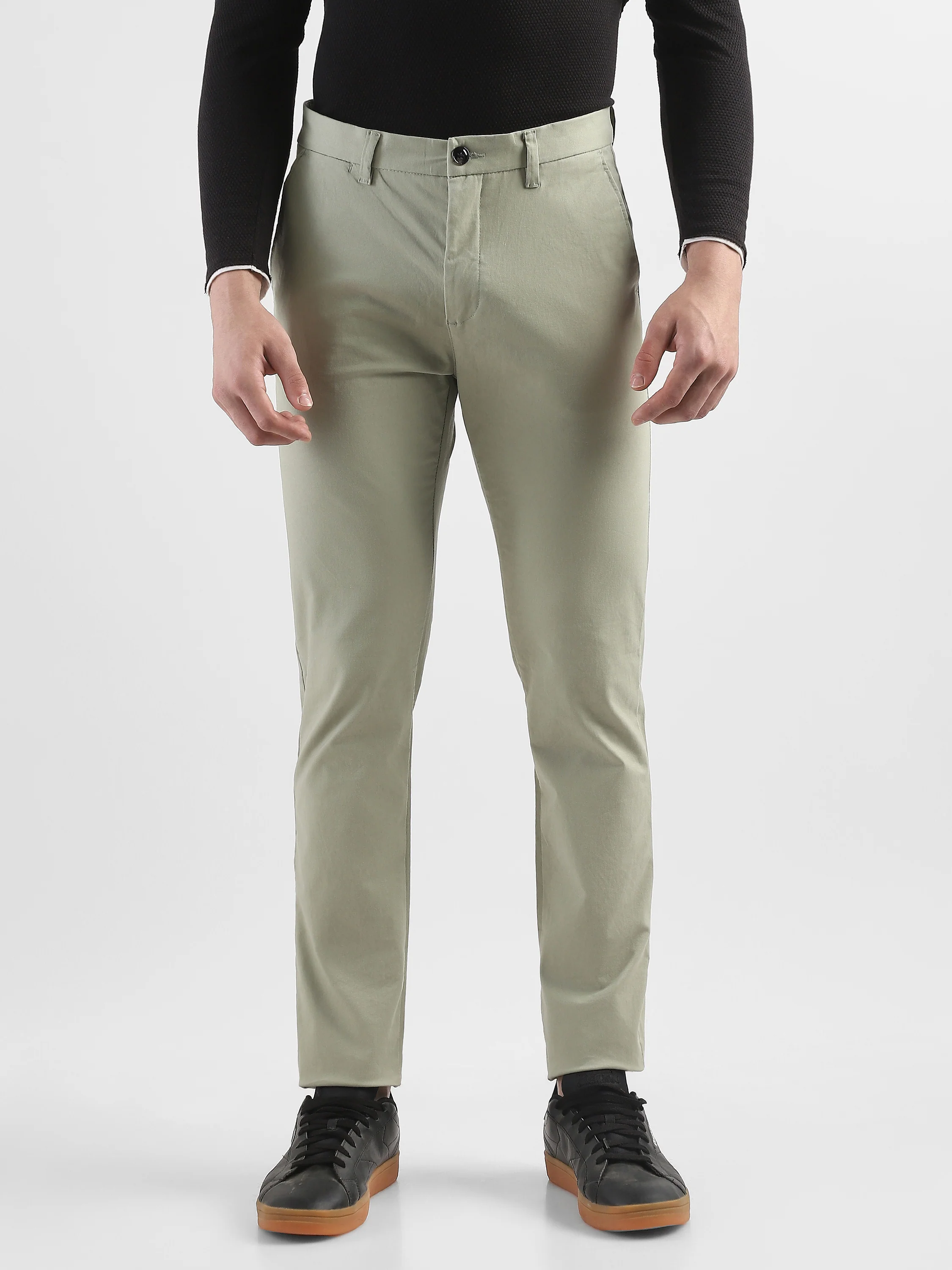Men Pistacho Green Slim Fit Mid Rise Formal Trouser - Image 3