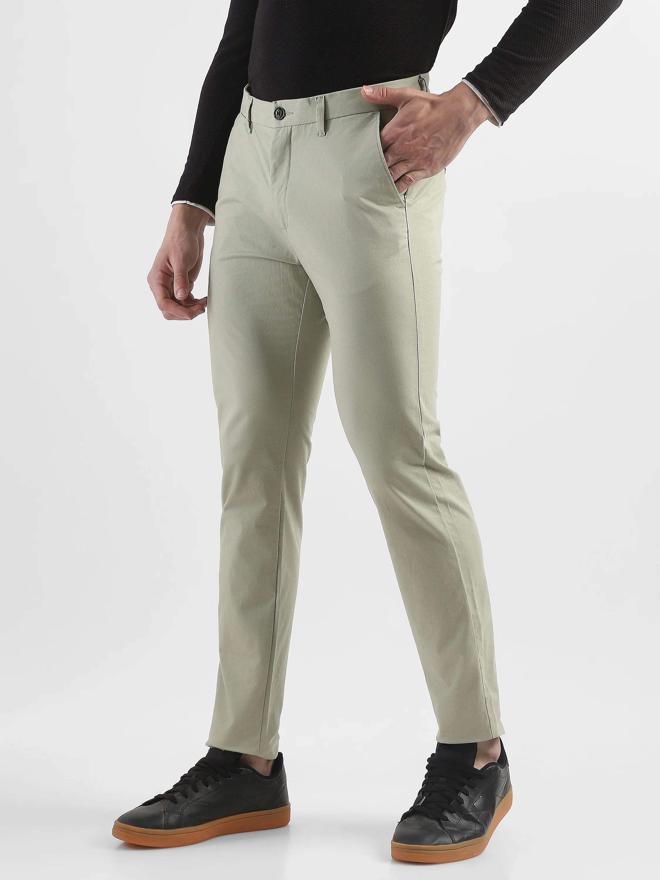 Men Pistacho Green Slim Fit Mid Rise Formal Trouser - Image 5