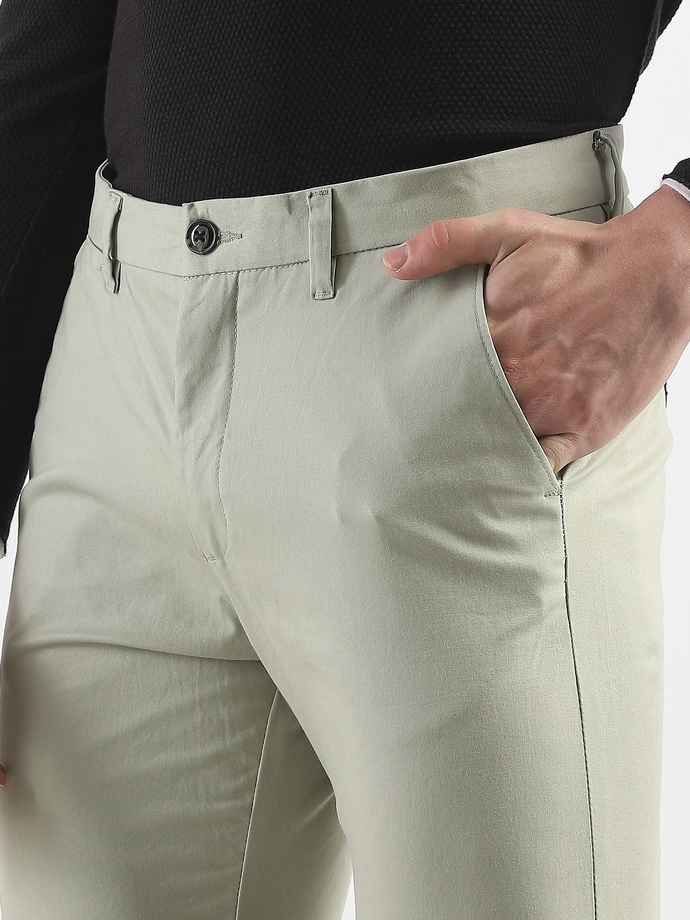 Men Pistacho Green Slim Fit Mid Rise Formal Trouser - Image 6