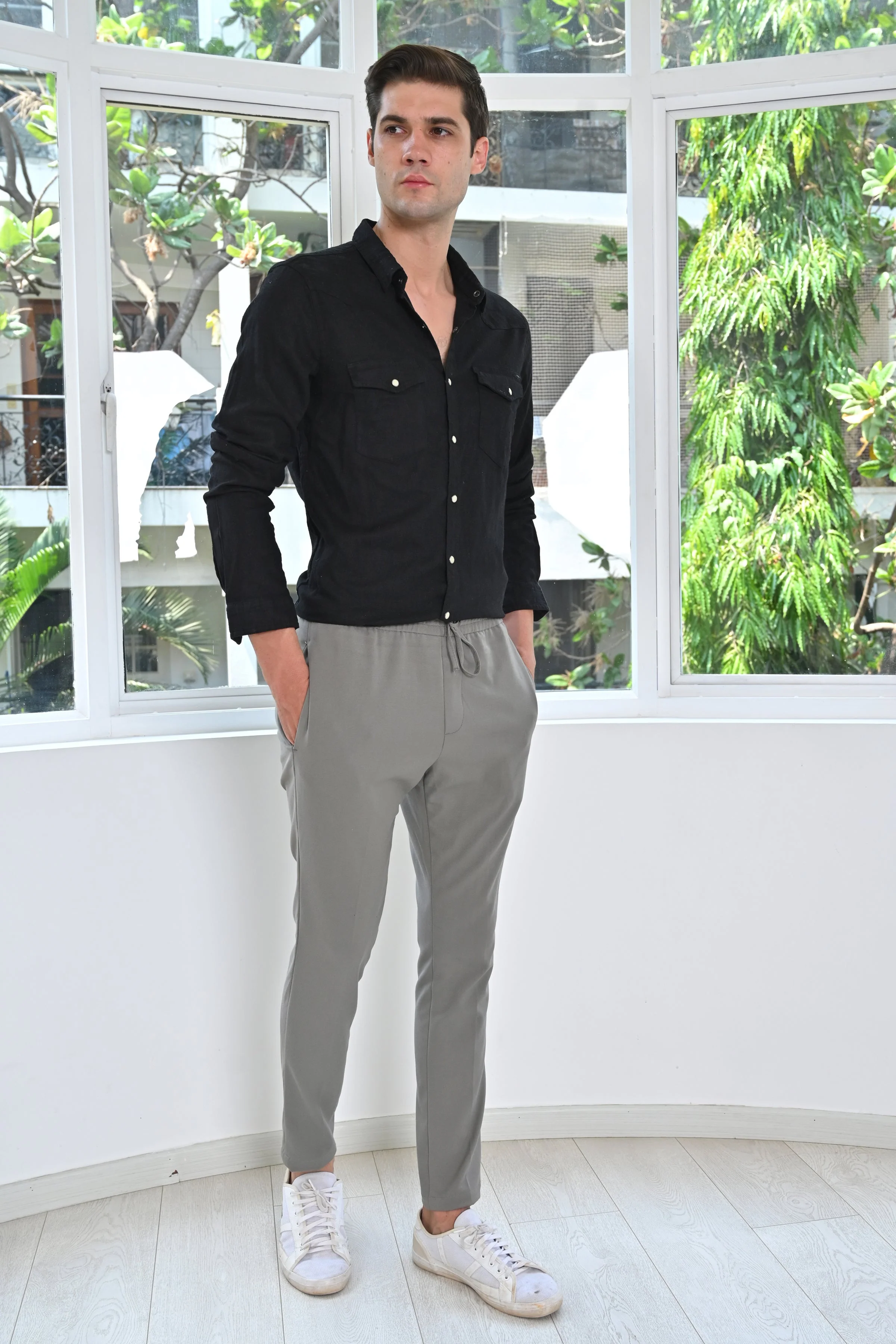 Men Pixel Linen Cotton Shirt Black - Image 4