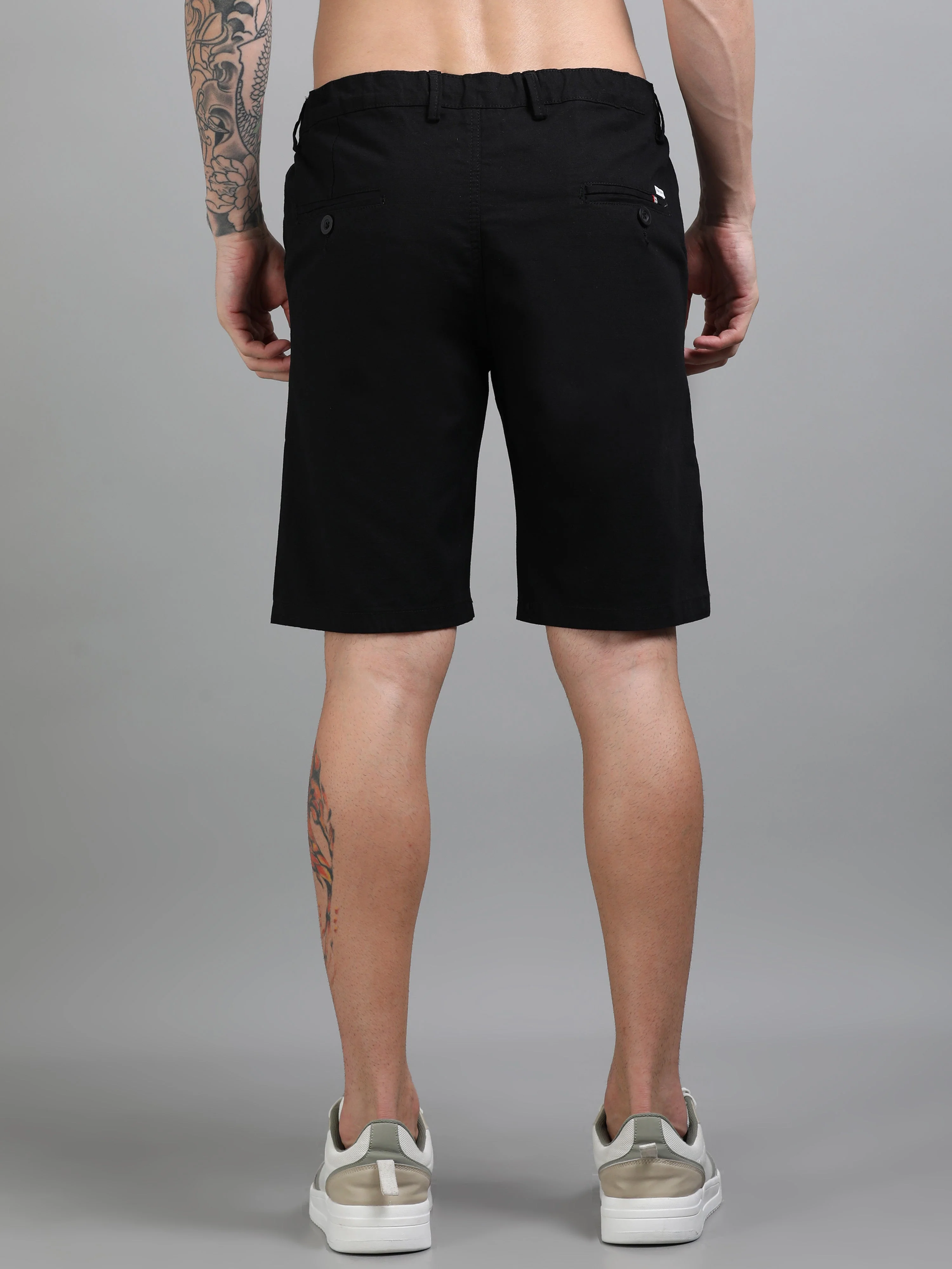Men Plain Black Linen Blend Shorts - Image 2