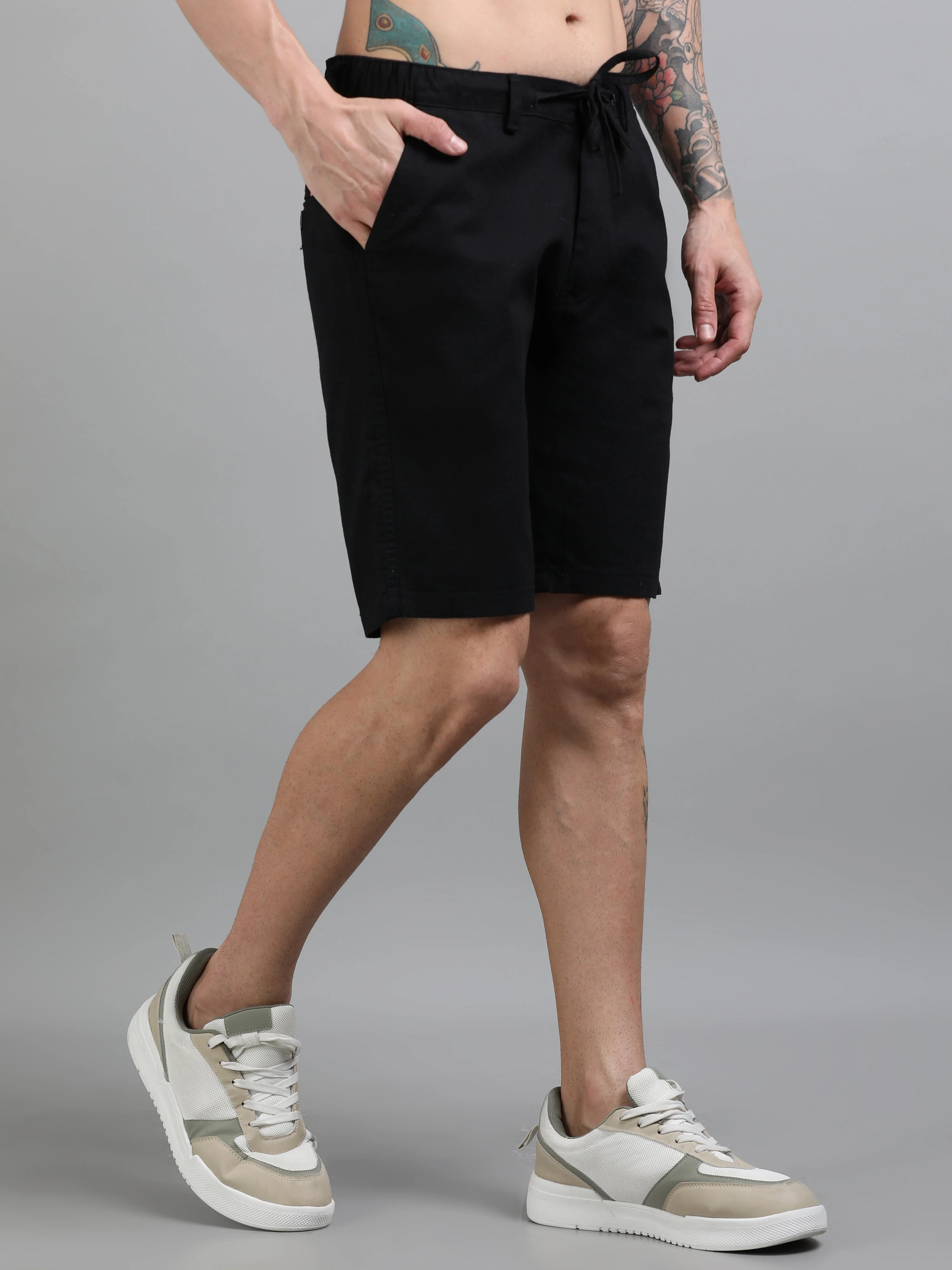 Men Plain Black Linen Blend Shorts - Image 3
