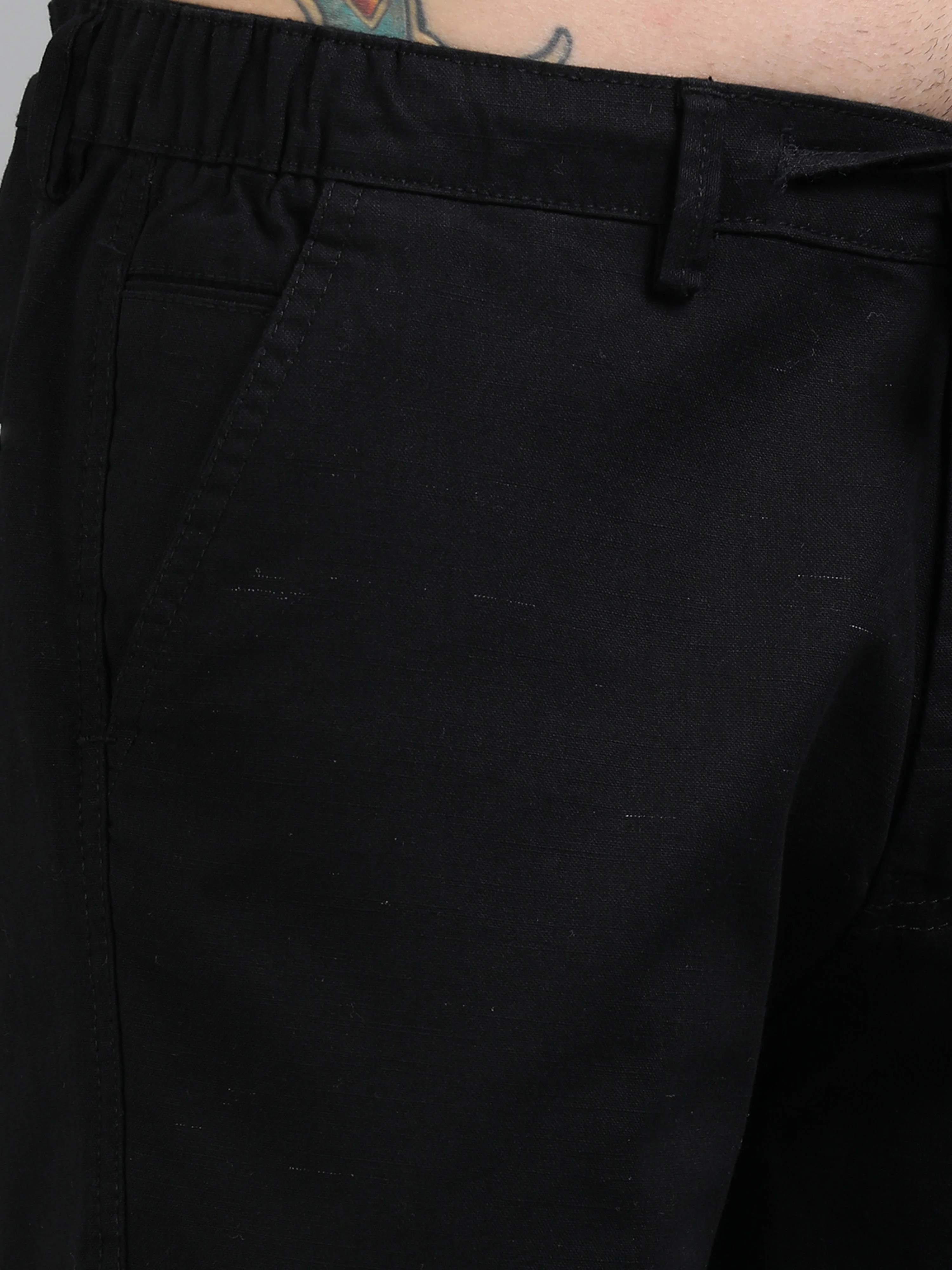 Men Plain Black Linen Blend Shorts - Image 4
