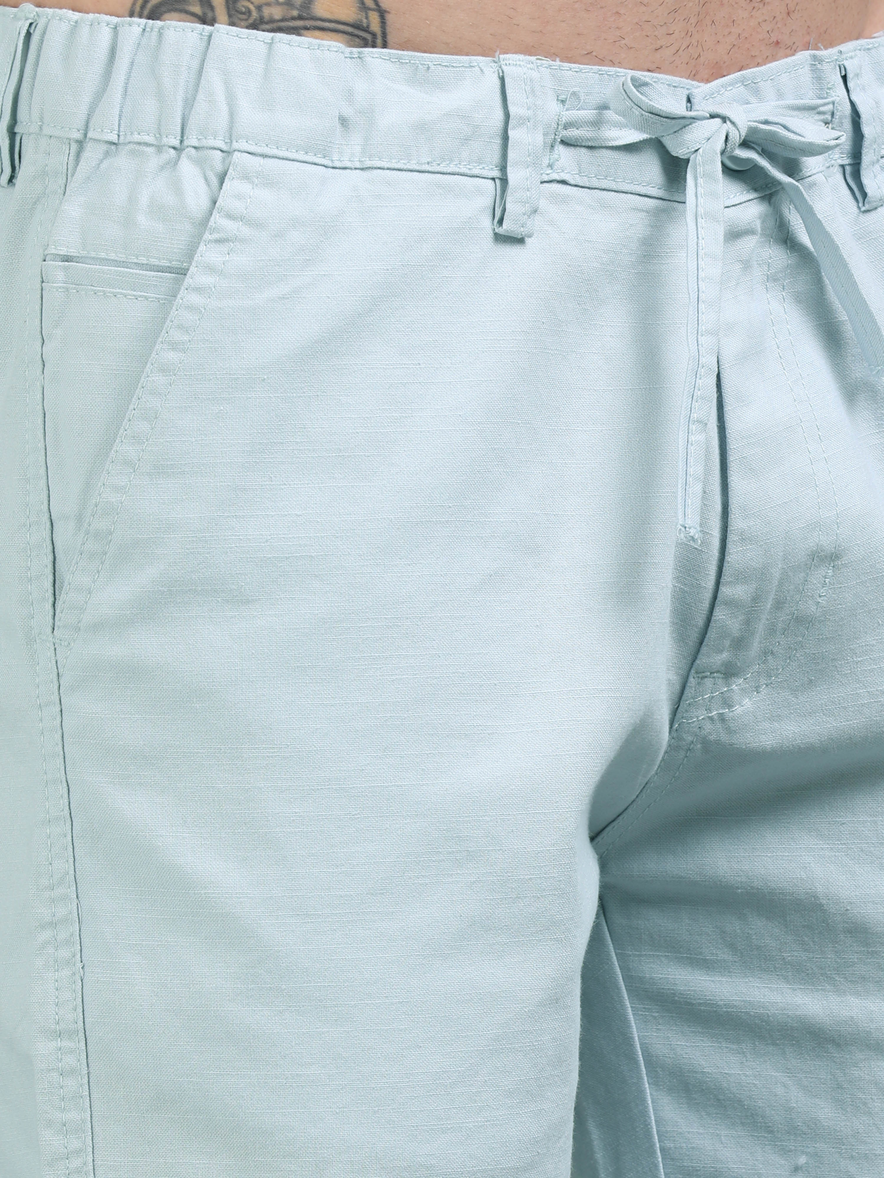 Men Plain Blue Linen Blend Shorts - Image 4