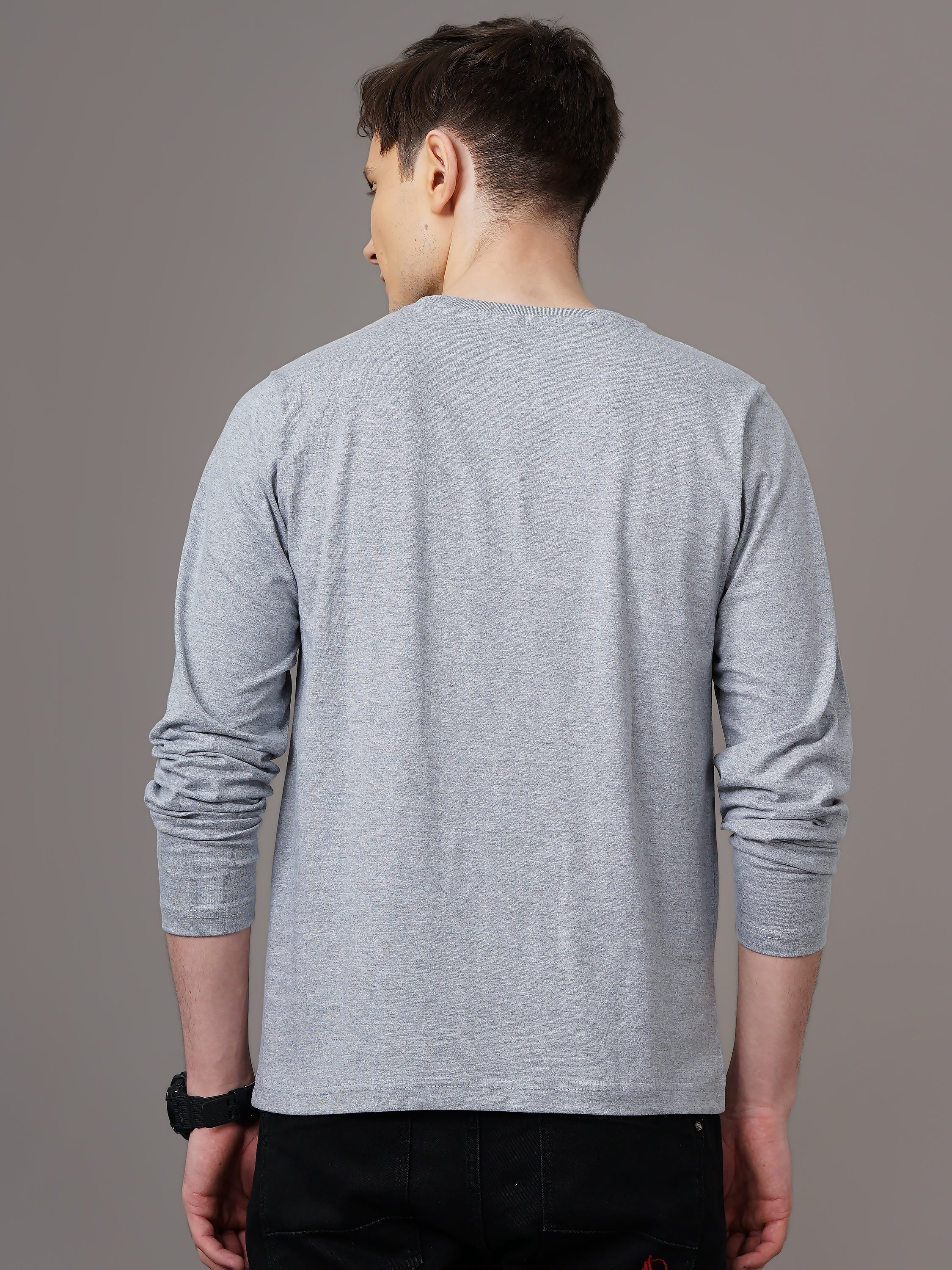 Men Plain Grey Full Sleeve T-Shirt - Image 2