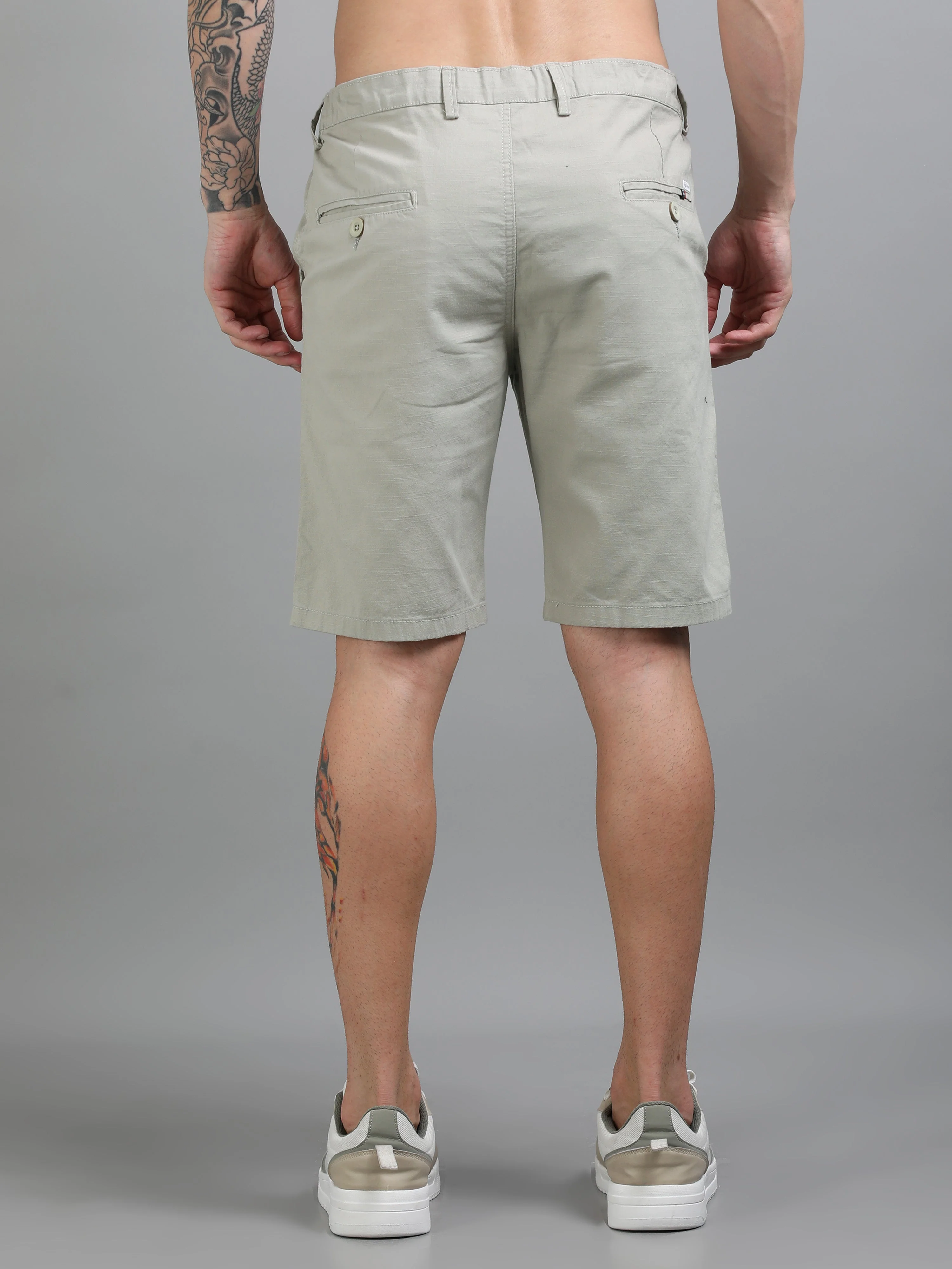 Men Plain Grey Linen Blend Shorts - Image 2