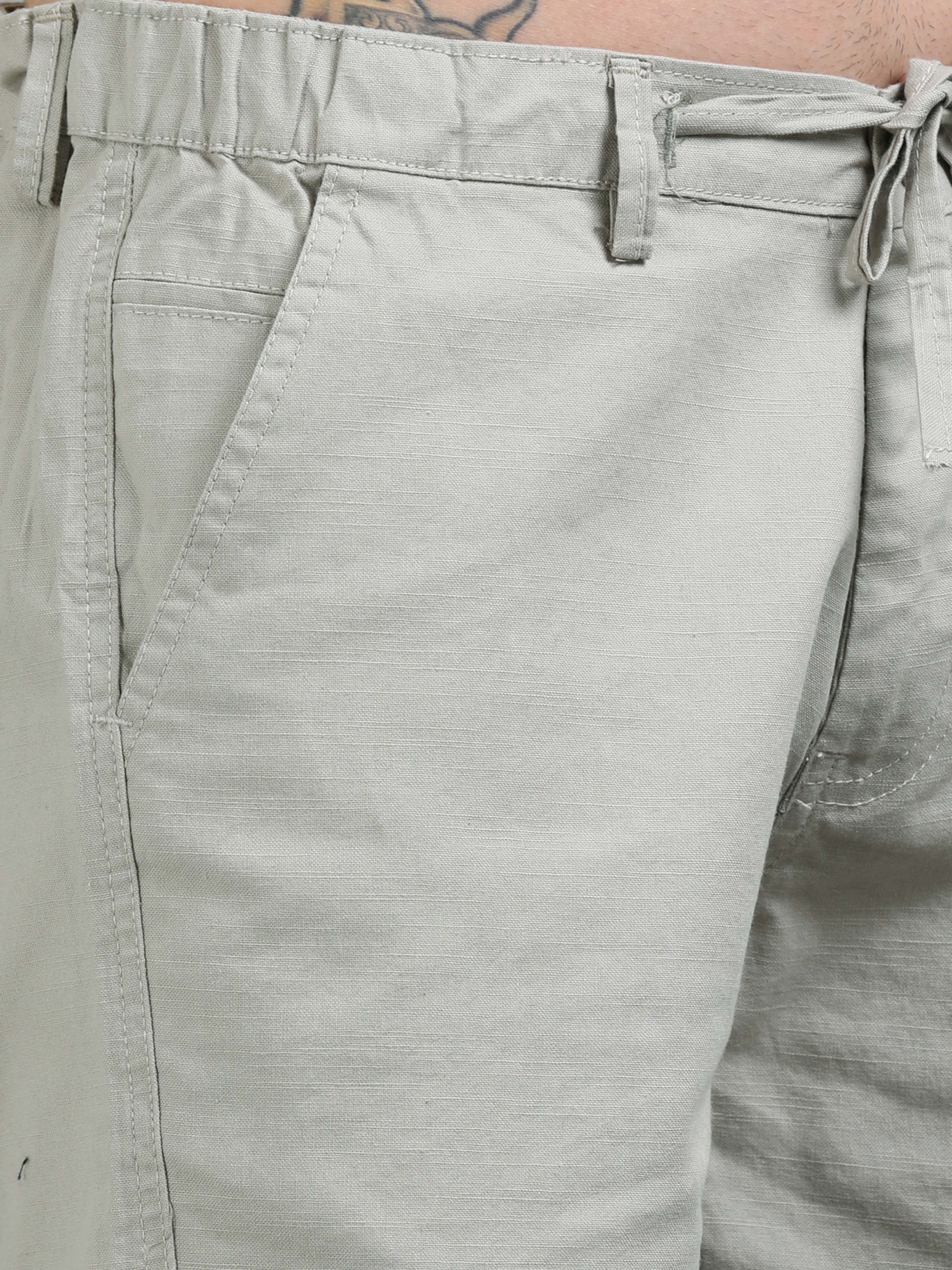 Men Plain Grey Linen Blend Shorts - Image 4