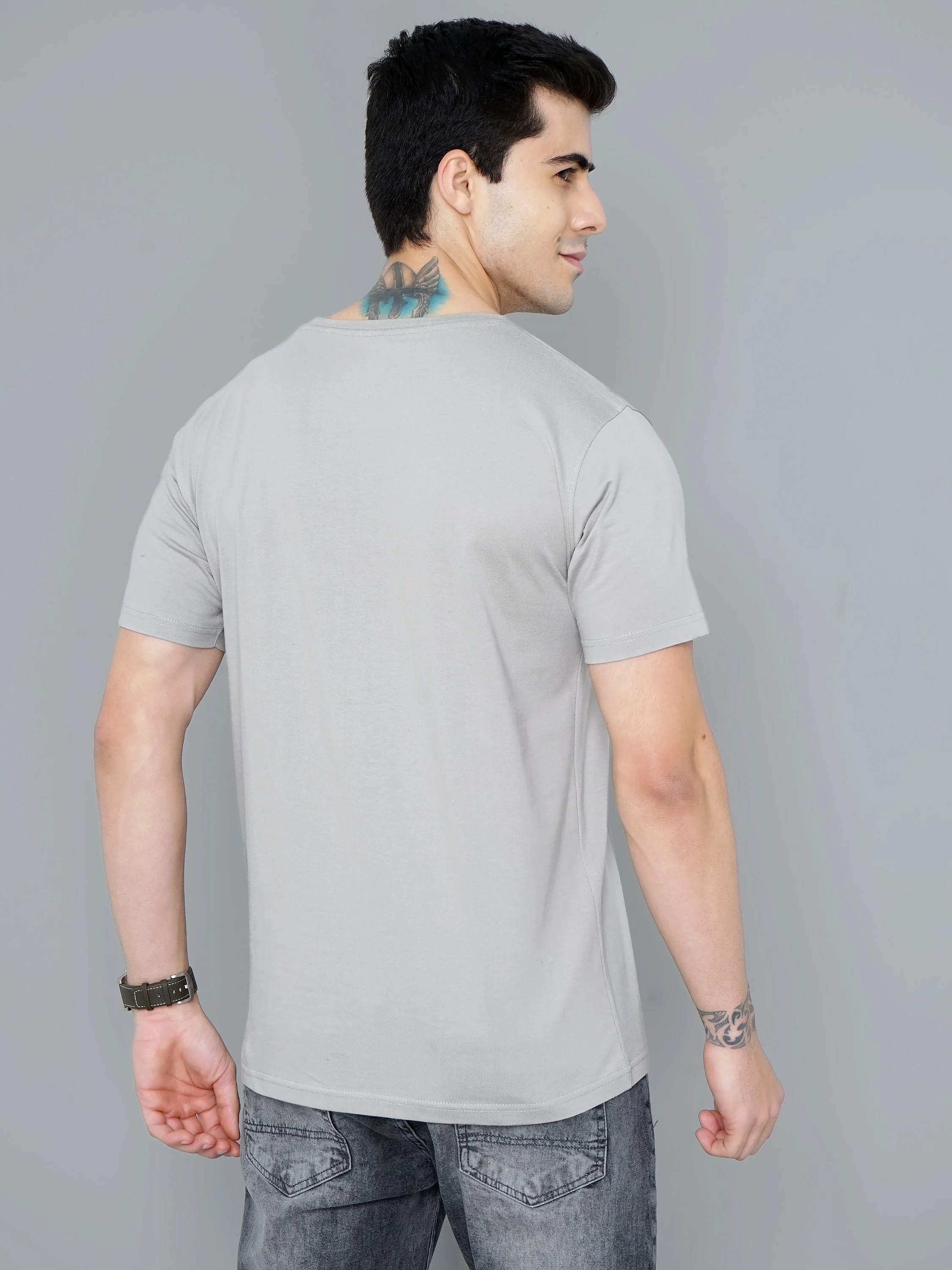 Men Plain Grey T-Shirt - Image 3