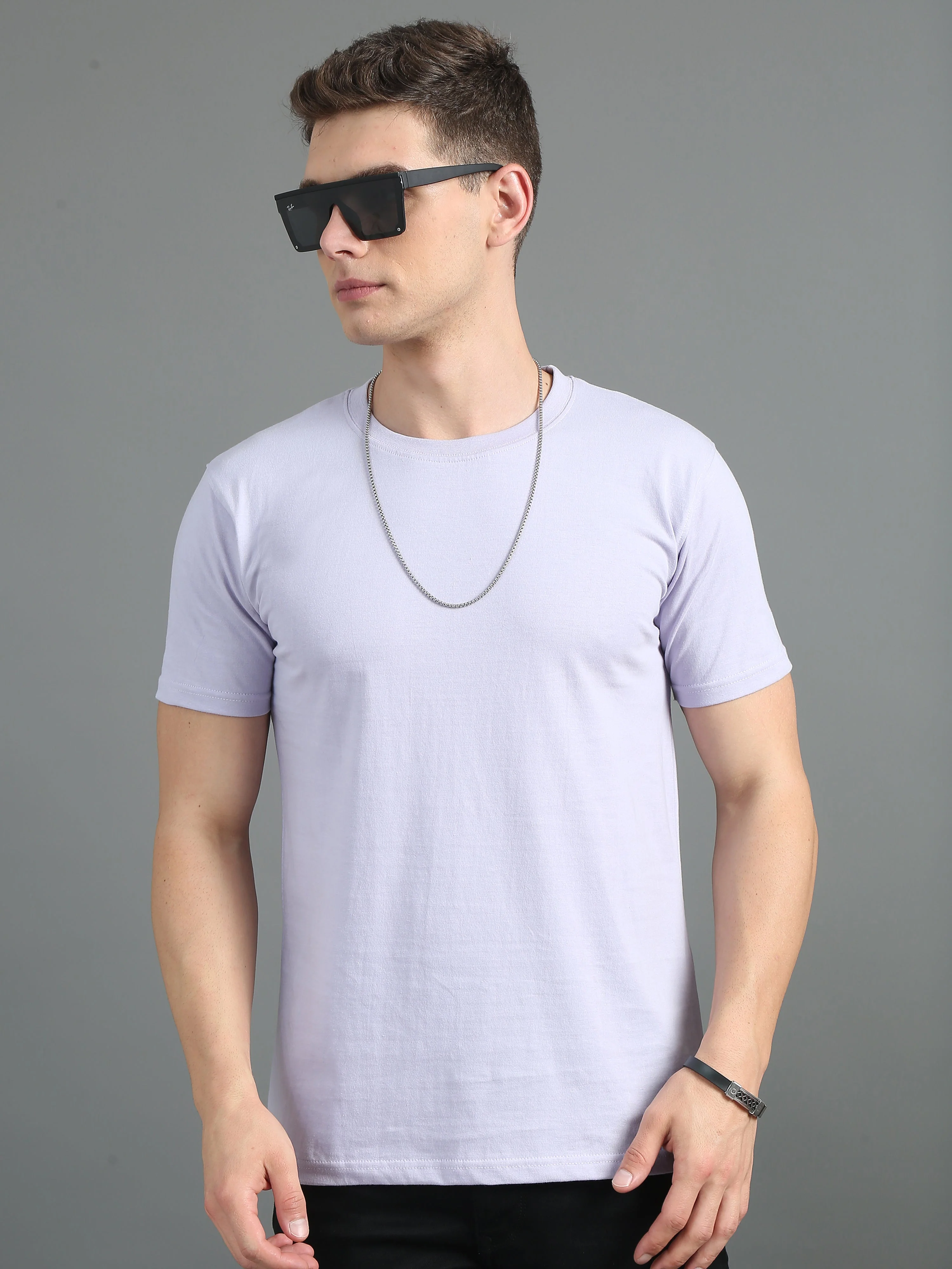 Men Plain Lavender T-Shirt
