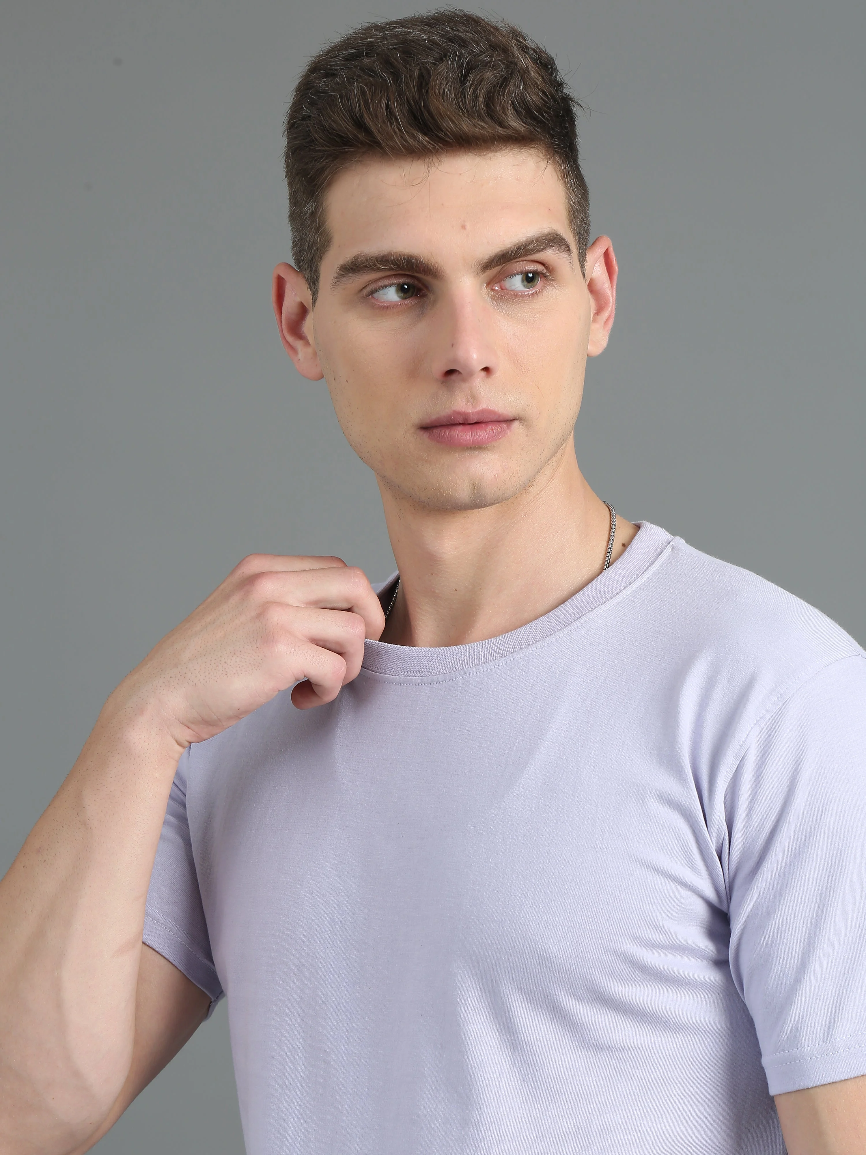 Men Plain Lavender T-Shirt - Image 3