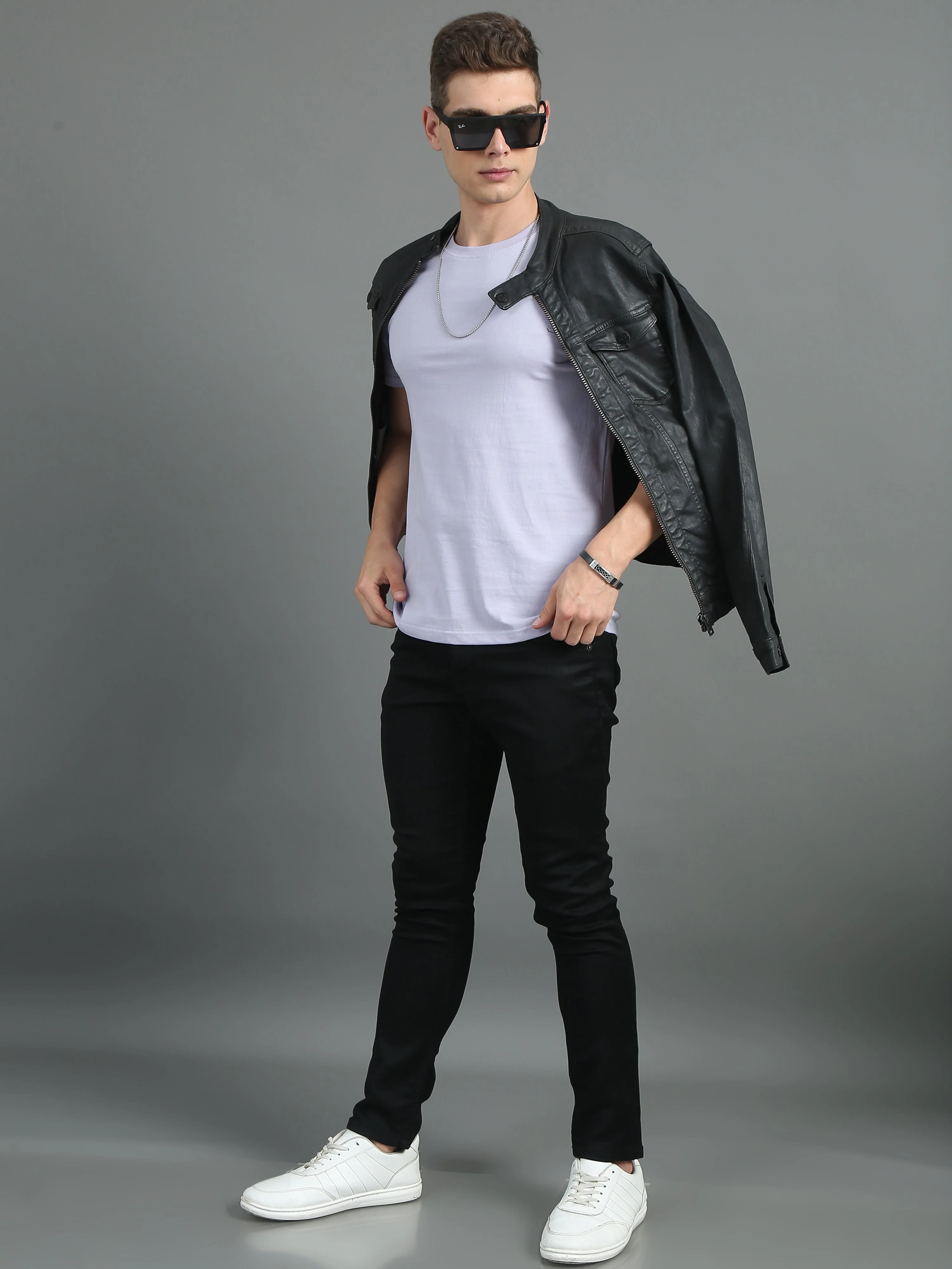 Men Plain Lavender T-Shirt - Image 5