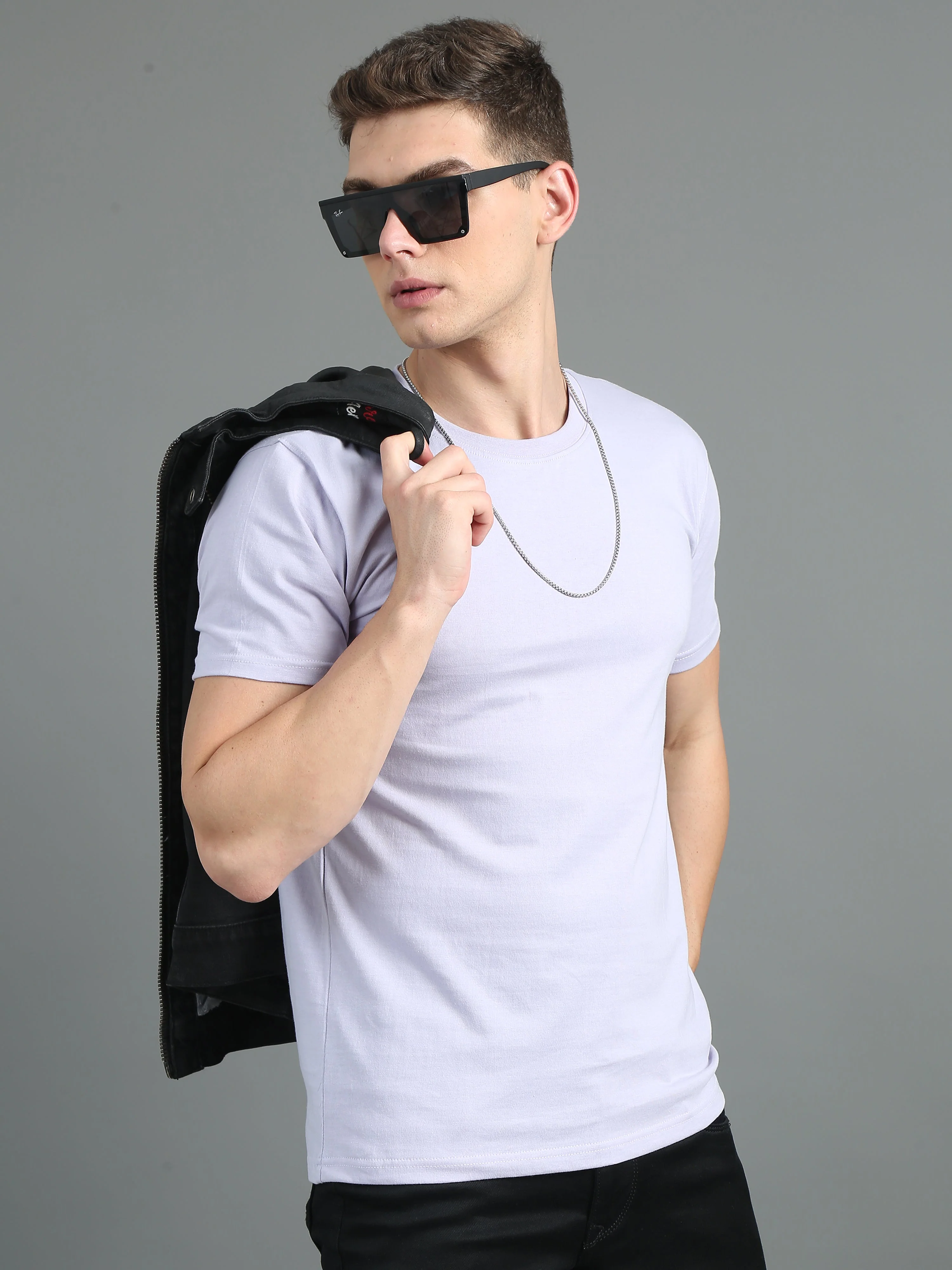 Men Plain Lavender T-Shirt - Image 6