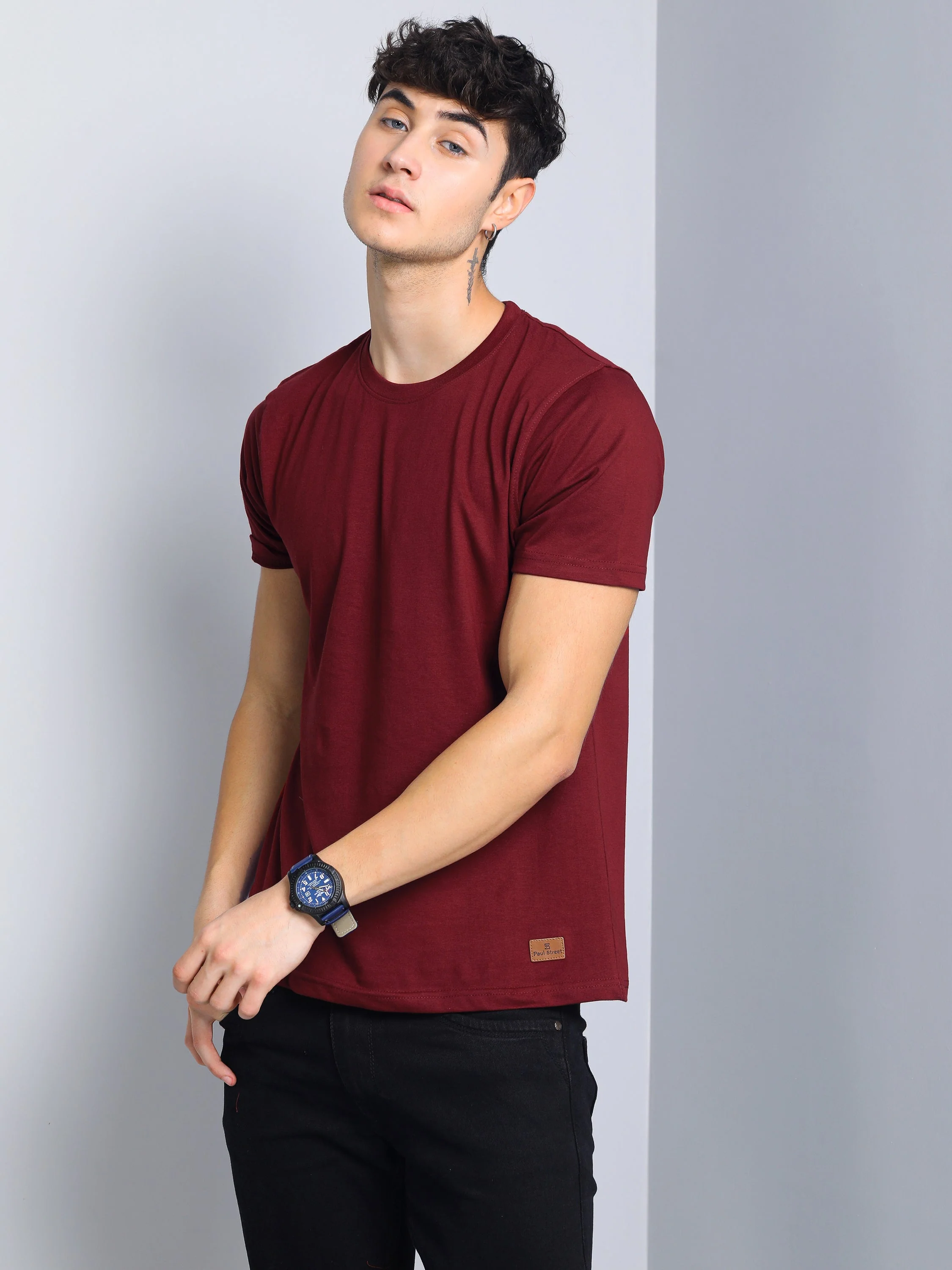 Men Plain Maroon T-Shirt - Image 3