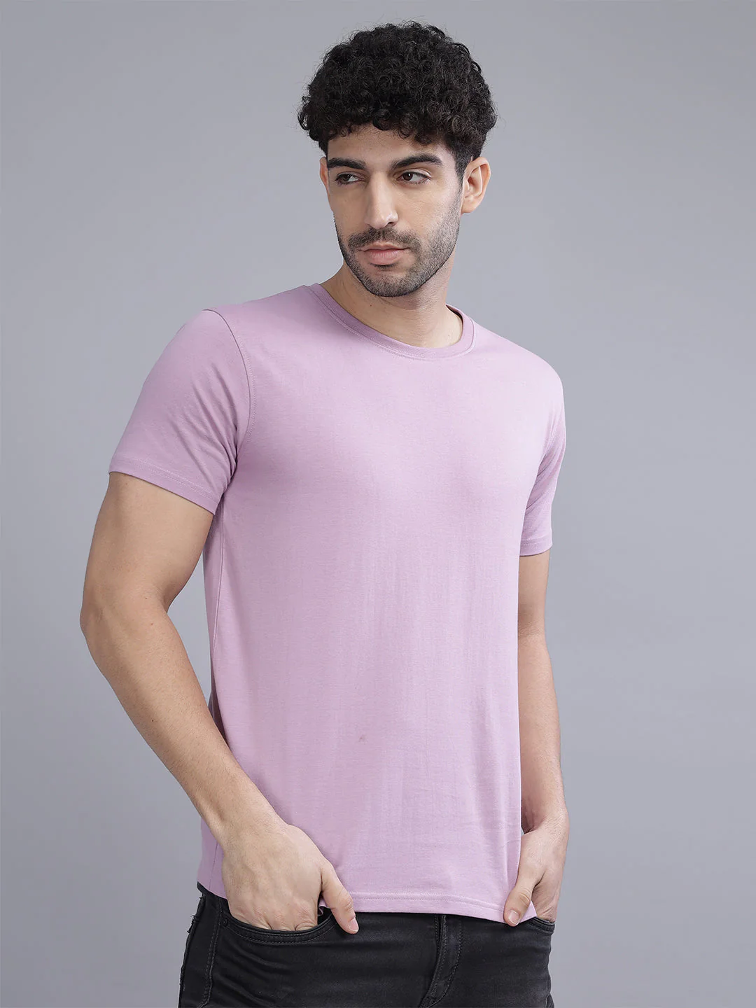 Men Plain Mauve T-Shirt - Image 2