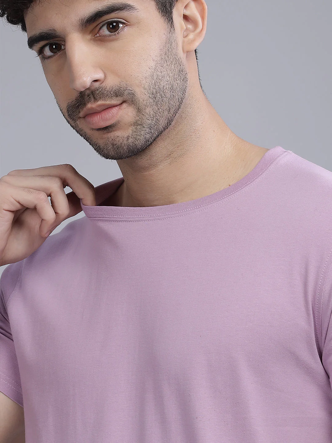 Men Plain Mauve T-Shirt - Image 5