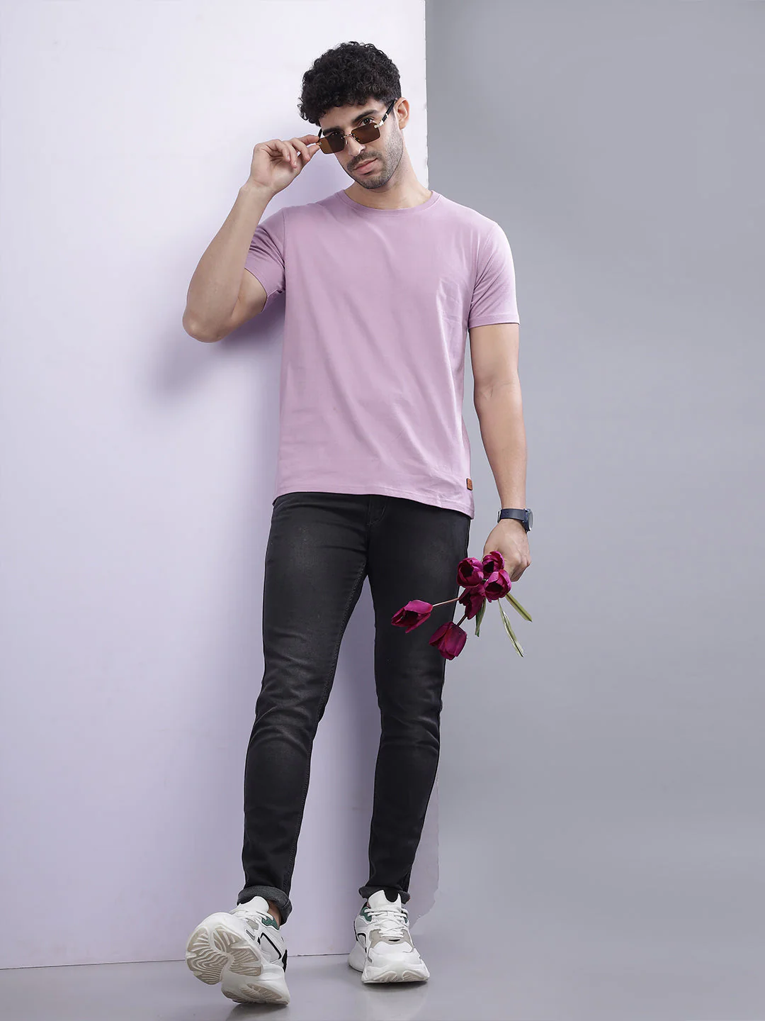 Men Plain Mauve T-Shirt - Image 6