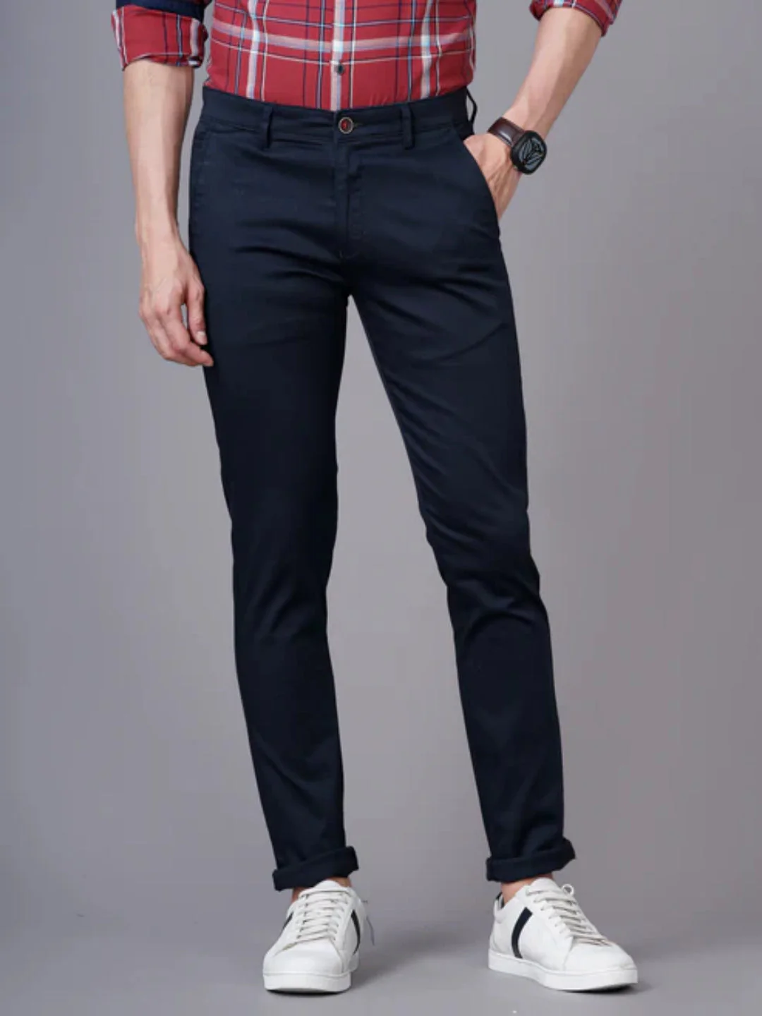 Men Plain Navy Chinos
