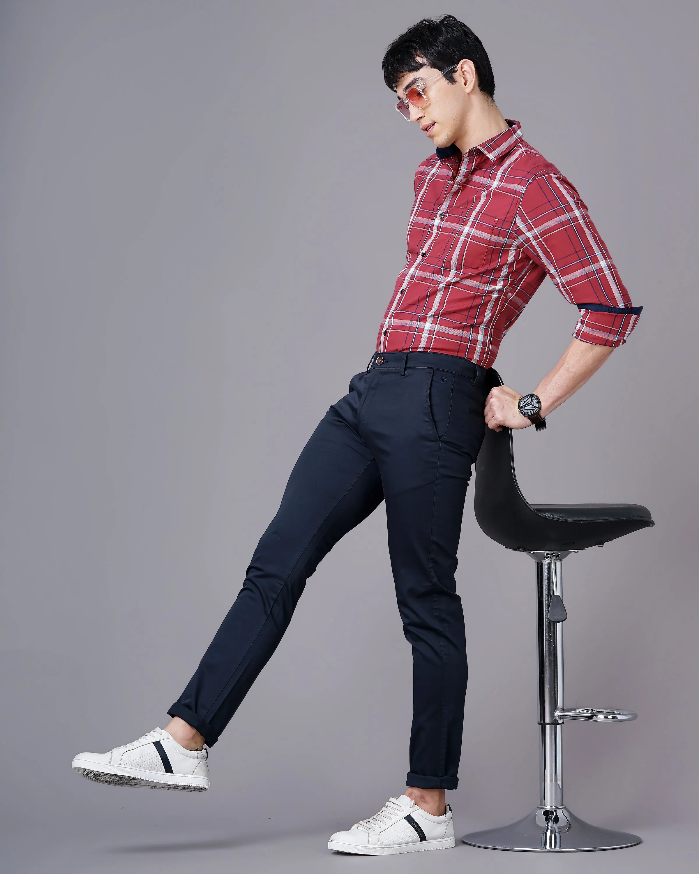 Men Plain Navy Chinos - Image 2