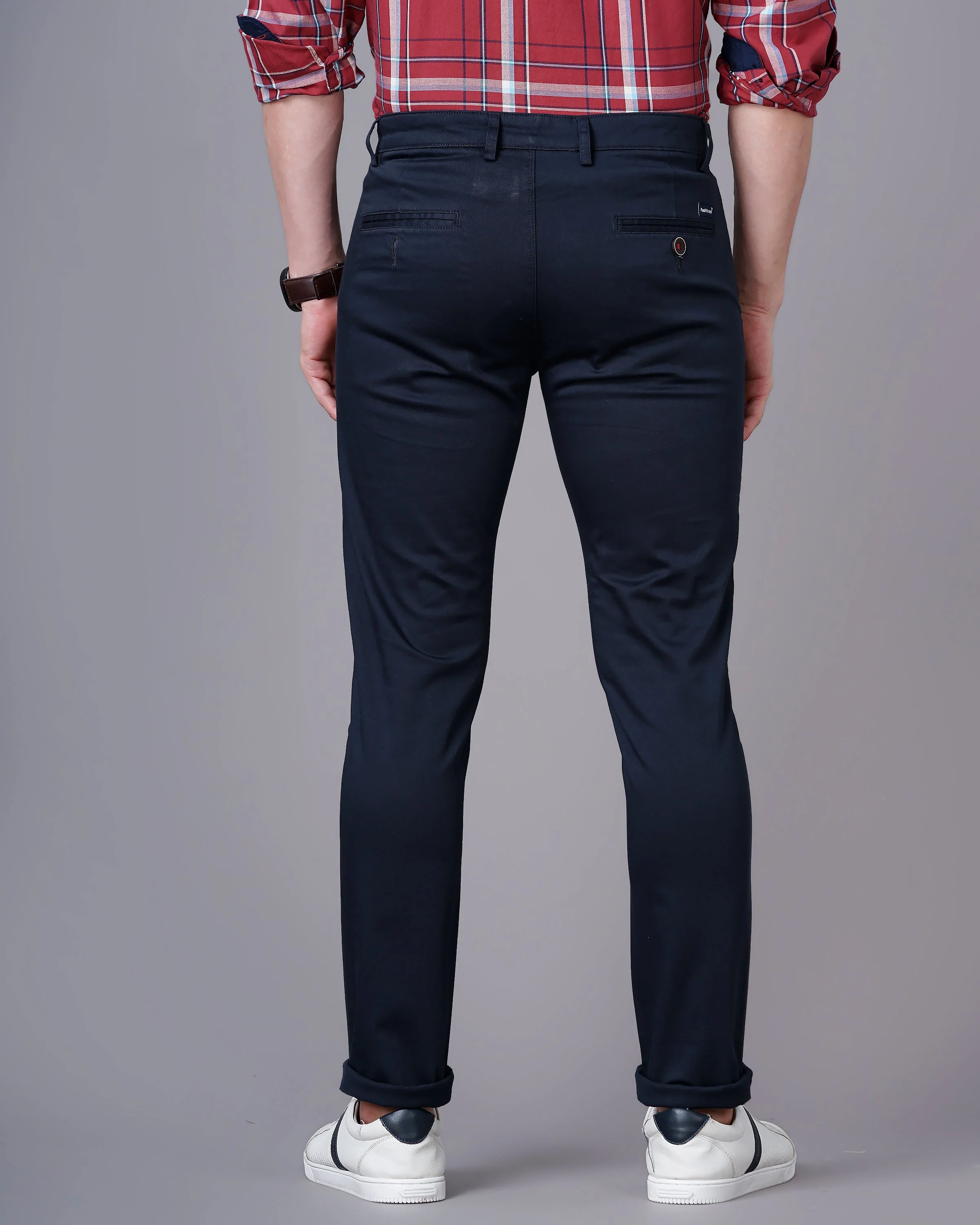 Men Plain Navy Chinos - Image 3