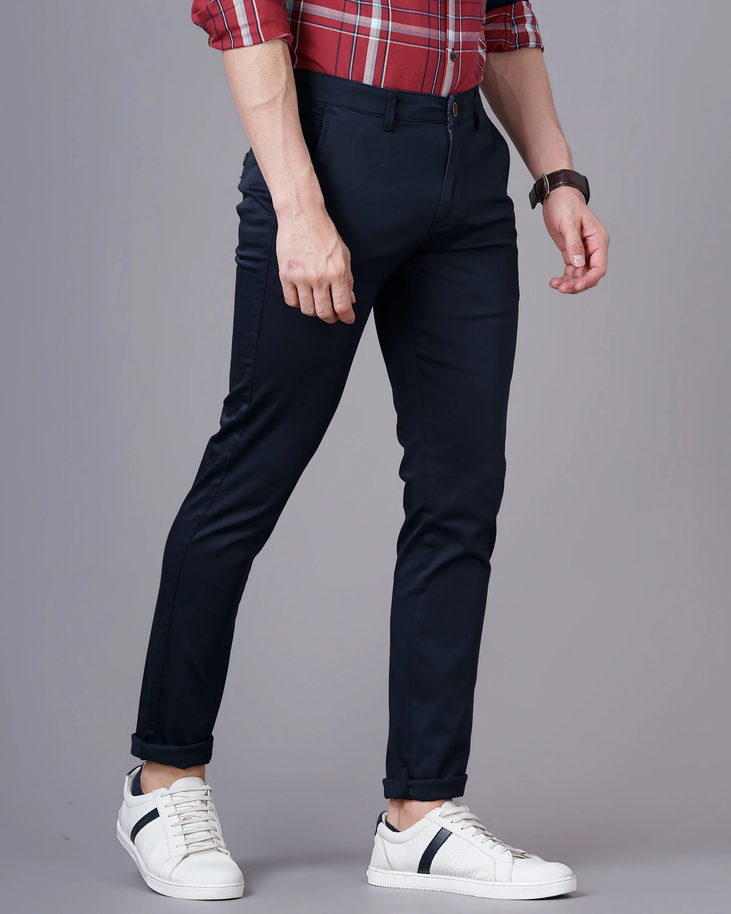 Men Plain Navy Chinos - Image 5