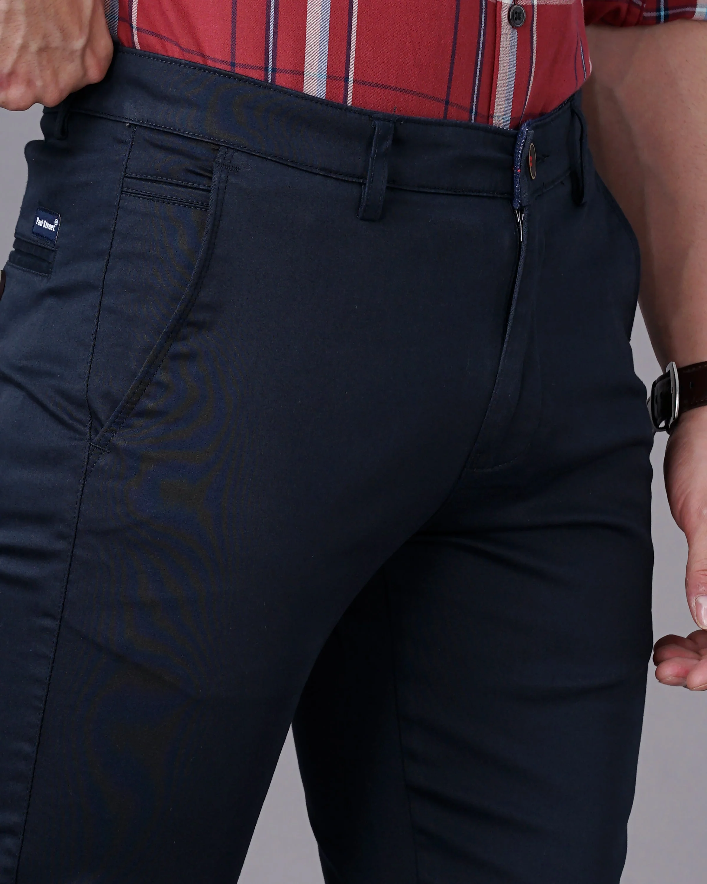Men Plain Navy Chinos - Image 6