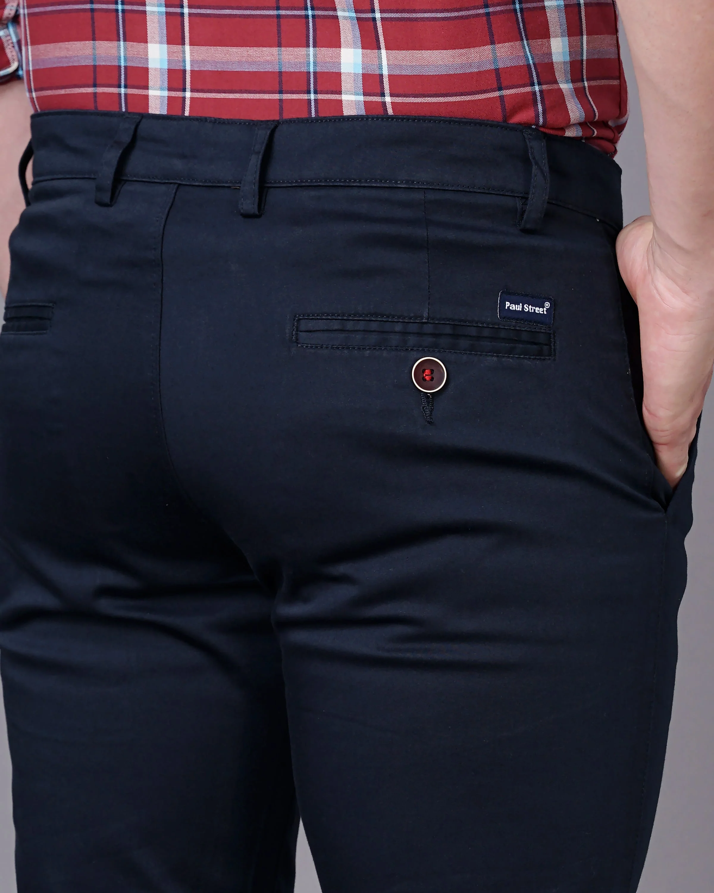Men Plain Navy Chinos - Image 7