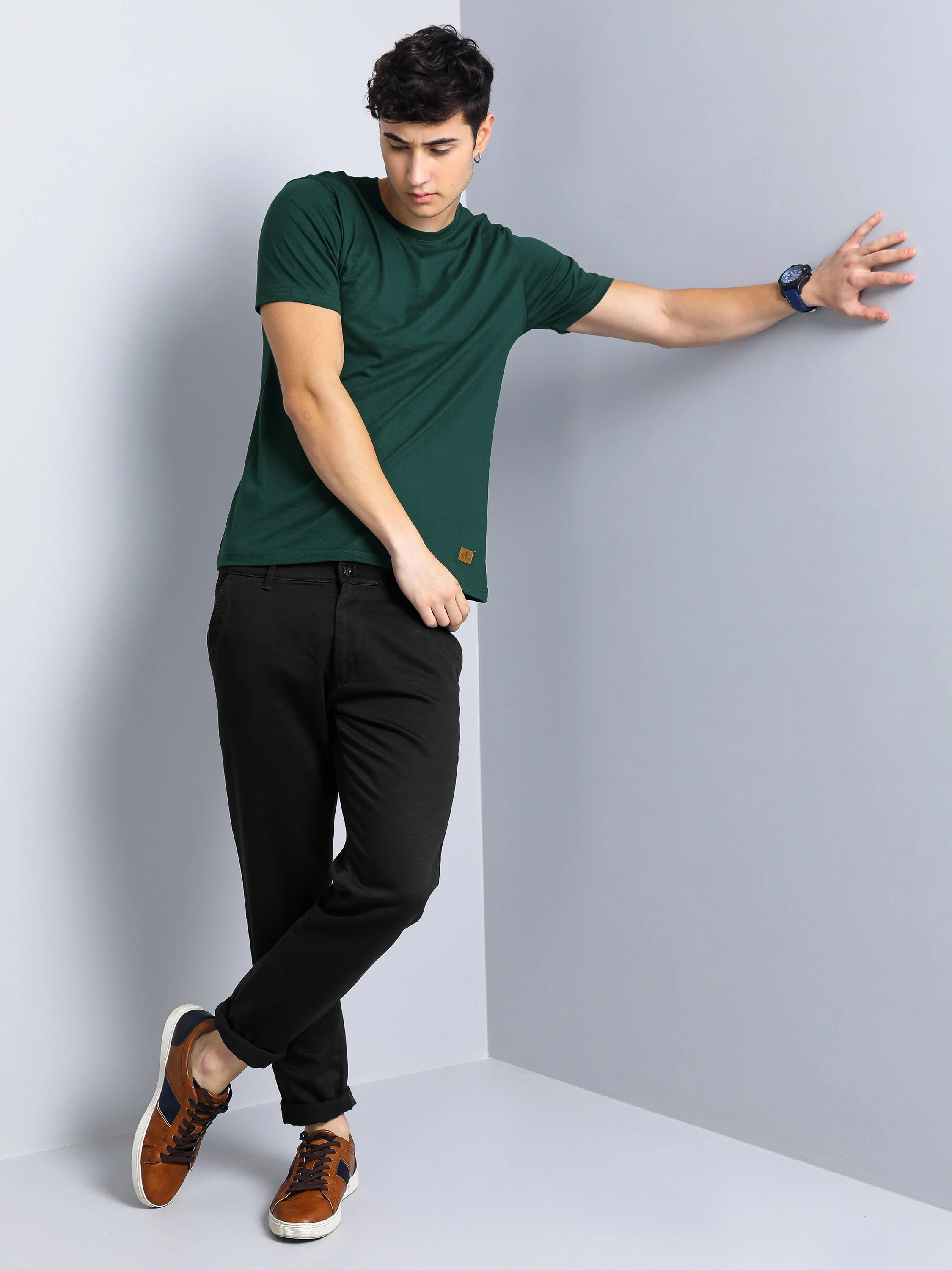 Men Plain Olive T-Shirt - Image 2