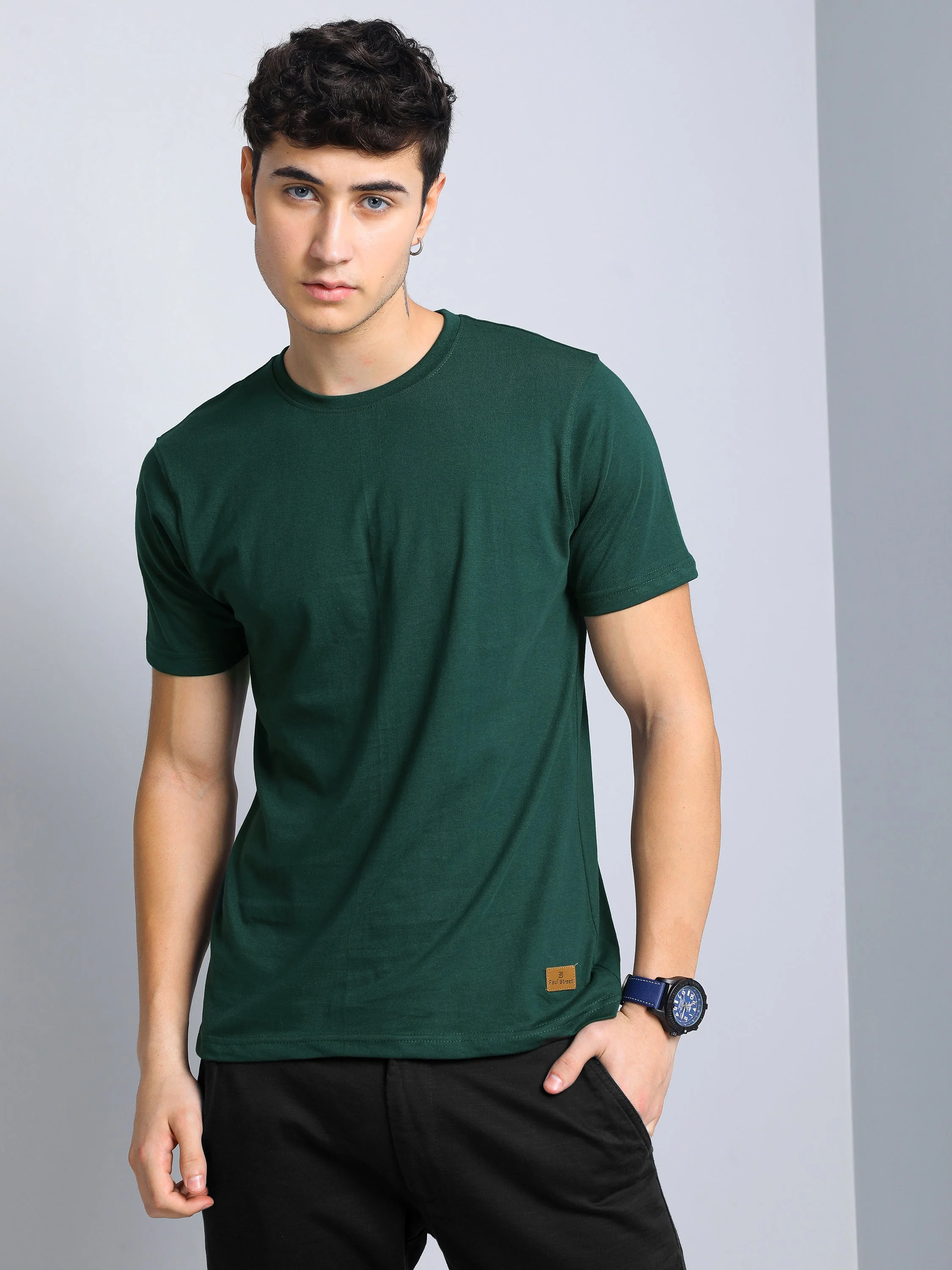 Men Plain Olive T-Shirt - Image 3