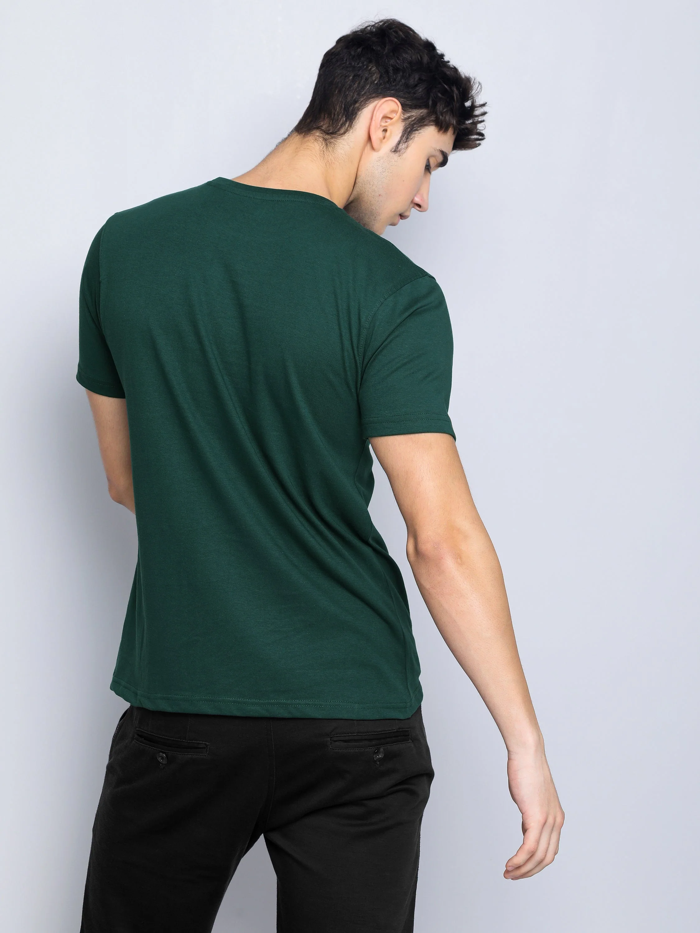 Men Plain Olive T-Shirt - Image 4