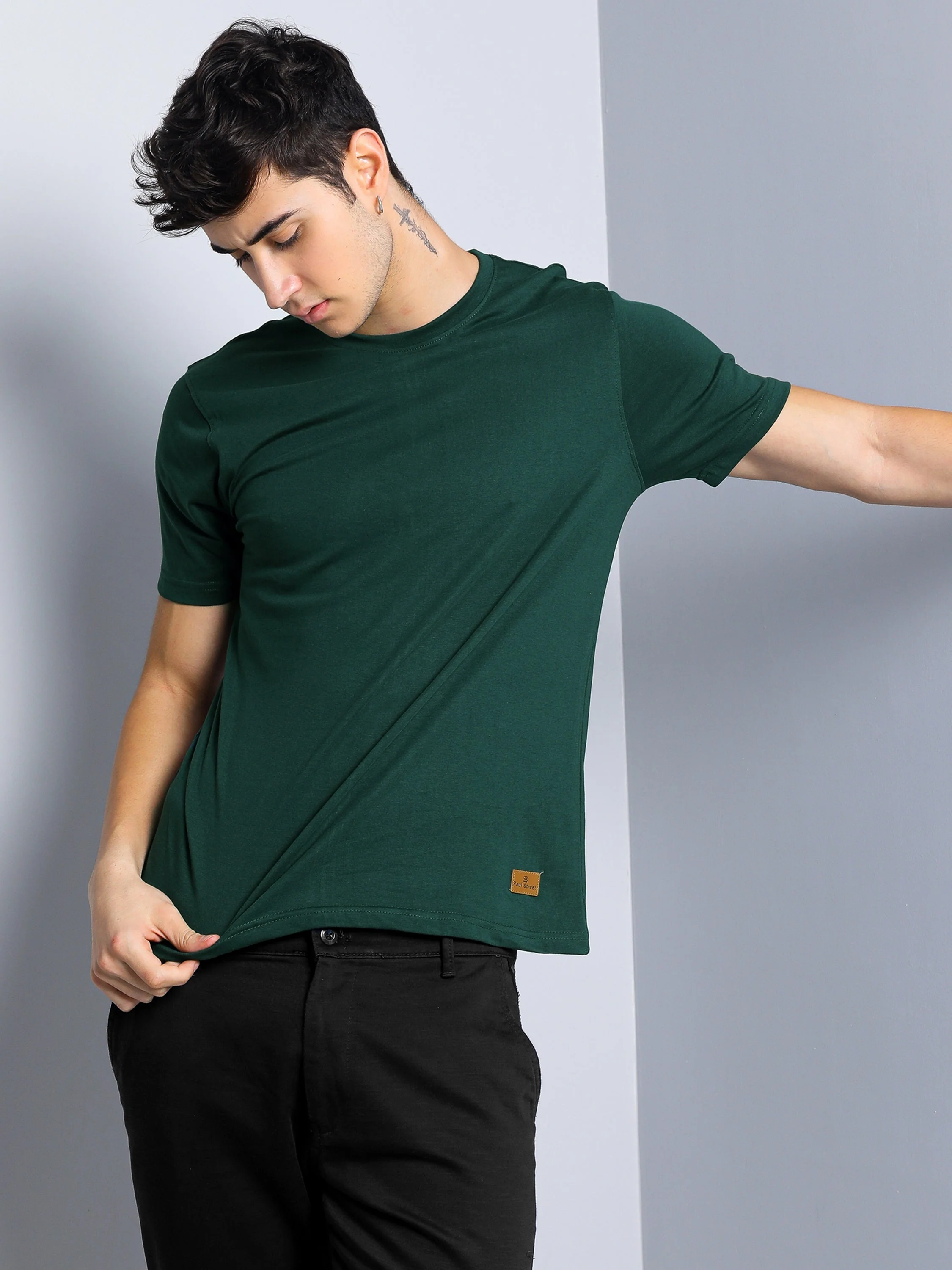 Men Plain Olive T-Shirt - Image 5