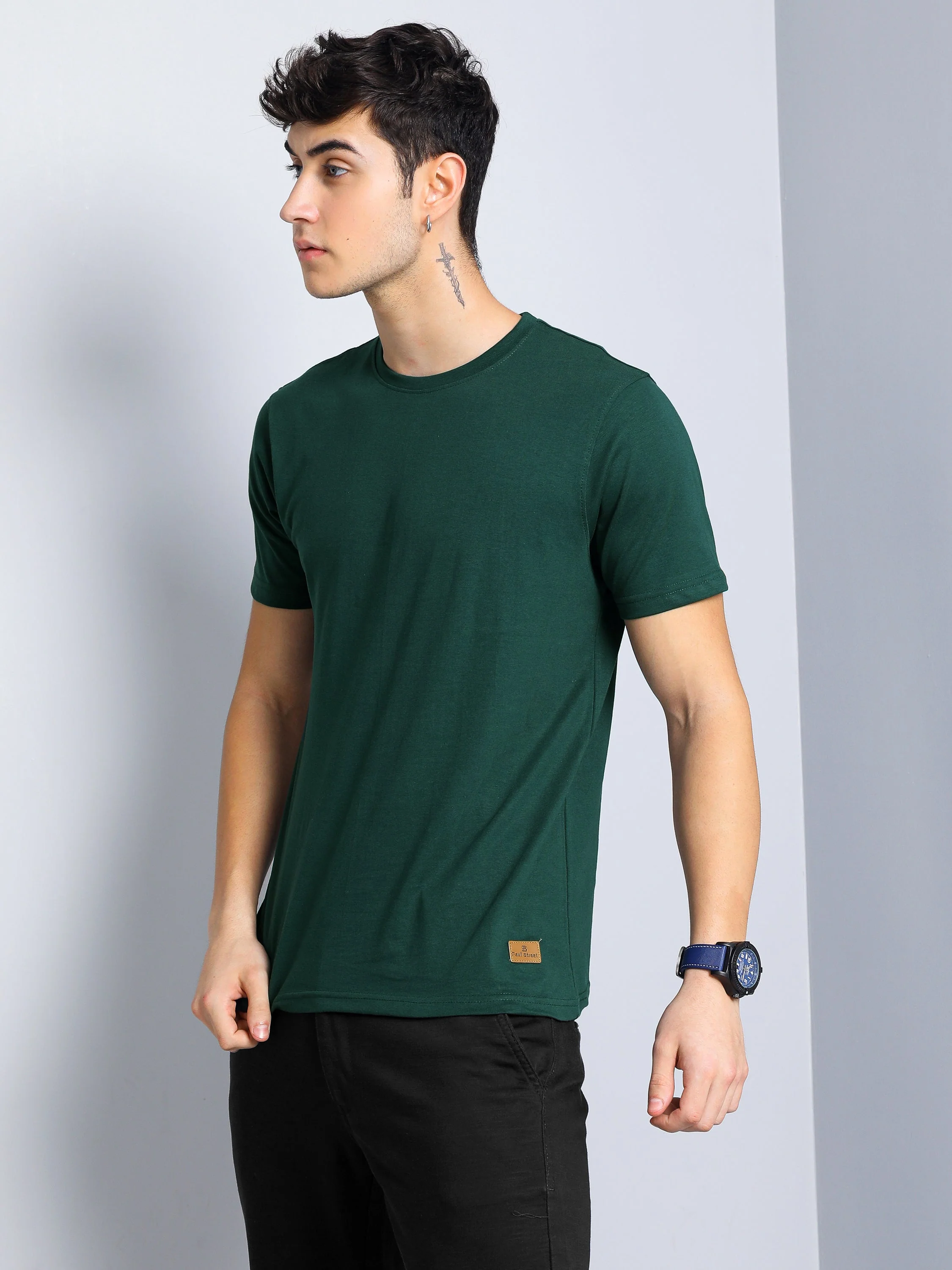 Men Plain Olive T-Shirt - Image 6