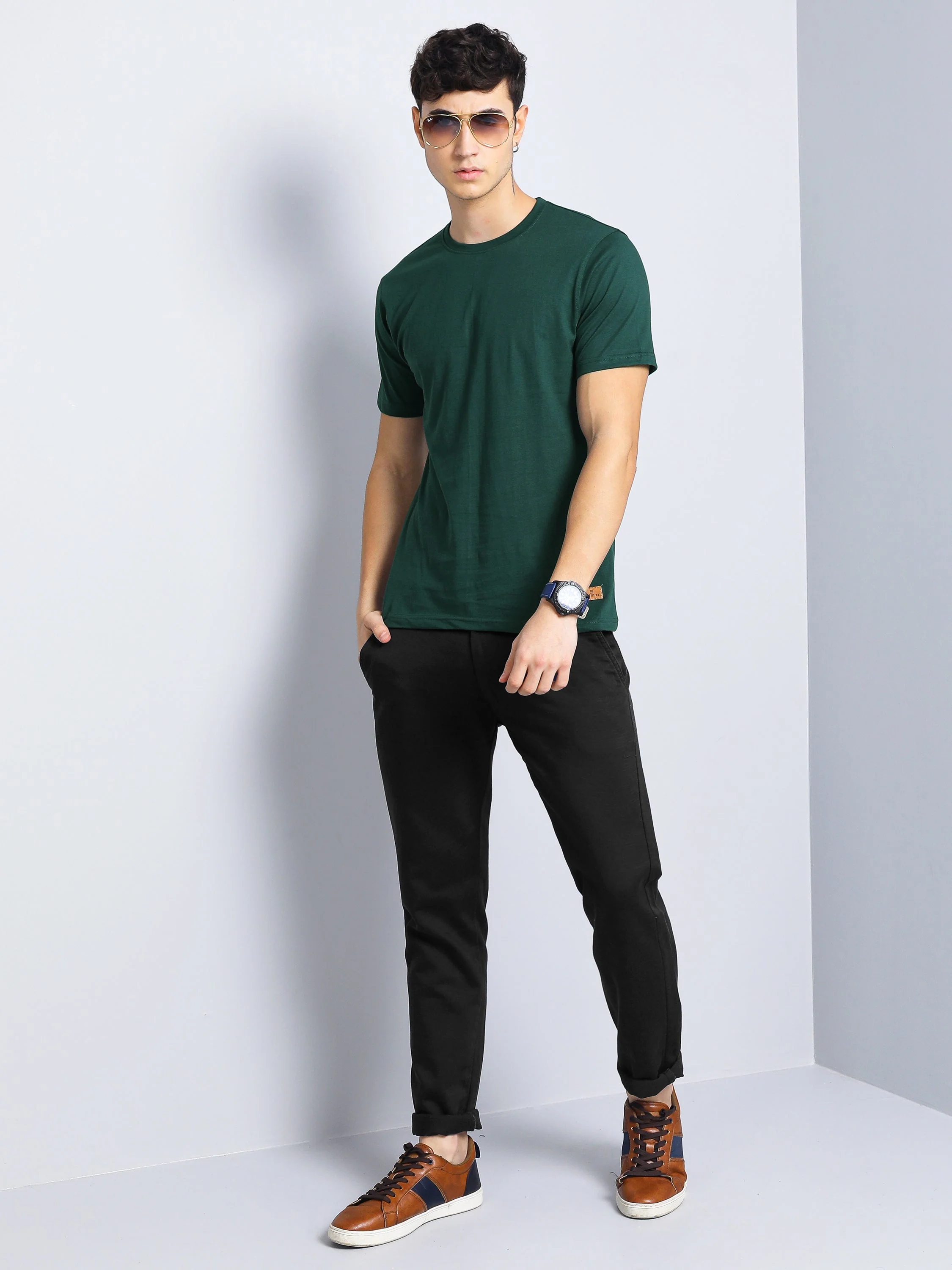 Men Plain Olive T-Shirt - Image 7