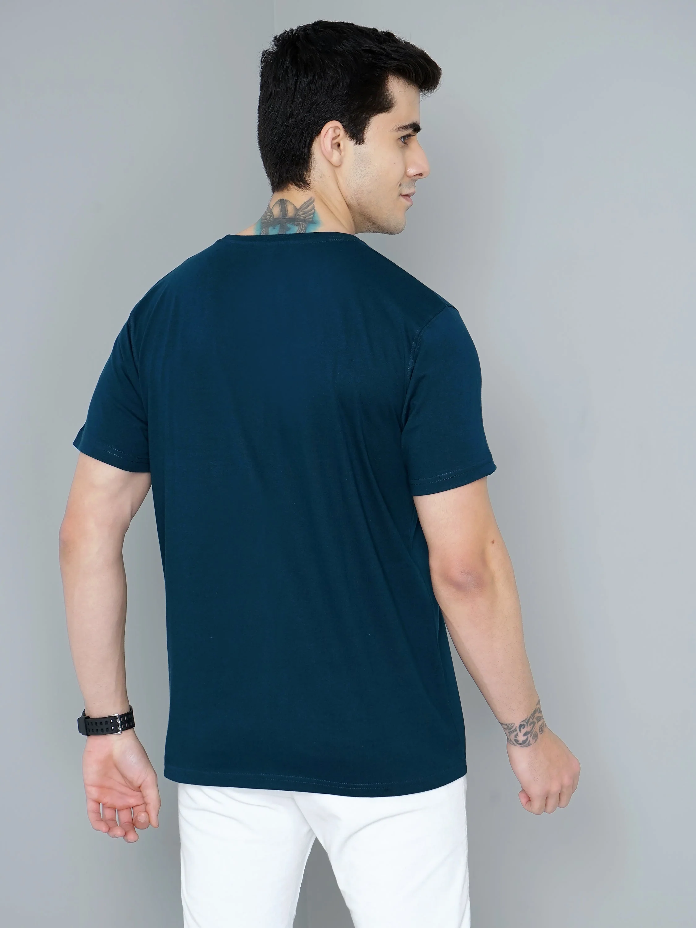 Men Plain Teal T-Shirt - Image 3